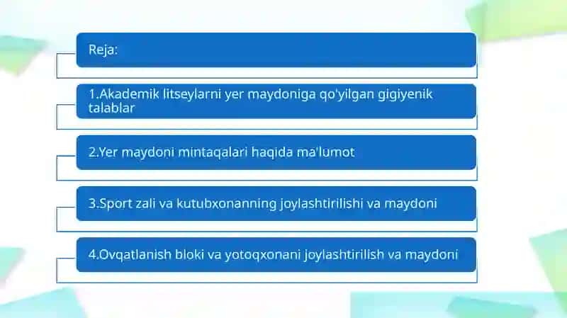 Akademik litseylar loyihasi sanitari-gigiyenik baholash usullar 4