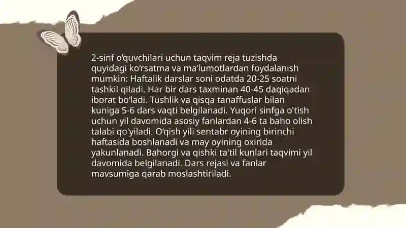 Taqvim reja va dars ishlanmasi tuzish amaliyoti 4
