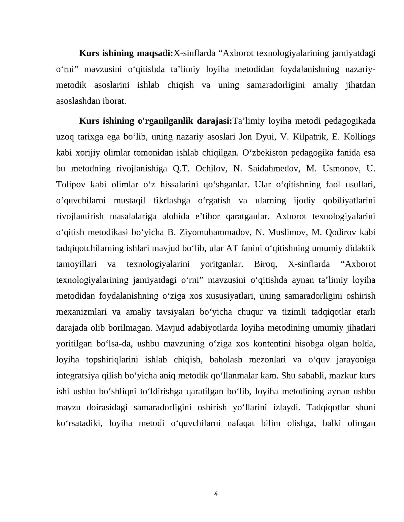 X-SINFLARDA “AXBOROT TEXNOLOGIYALARINING JAMIYATDAGI O‘RNI” MAVZUSINI O‘QITISHDA TA’LIMIY LOYIHA METODIDAN FOYDALANISH 4
