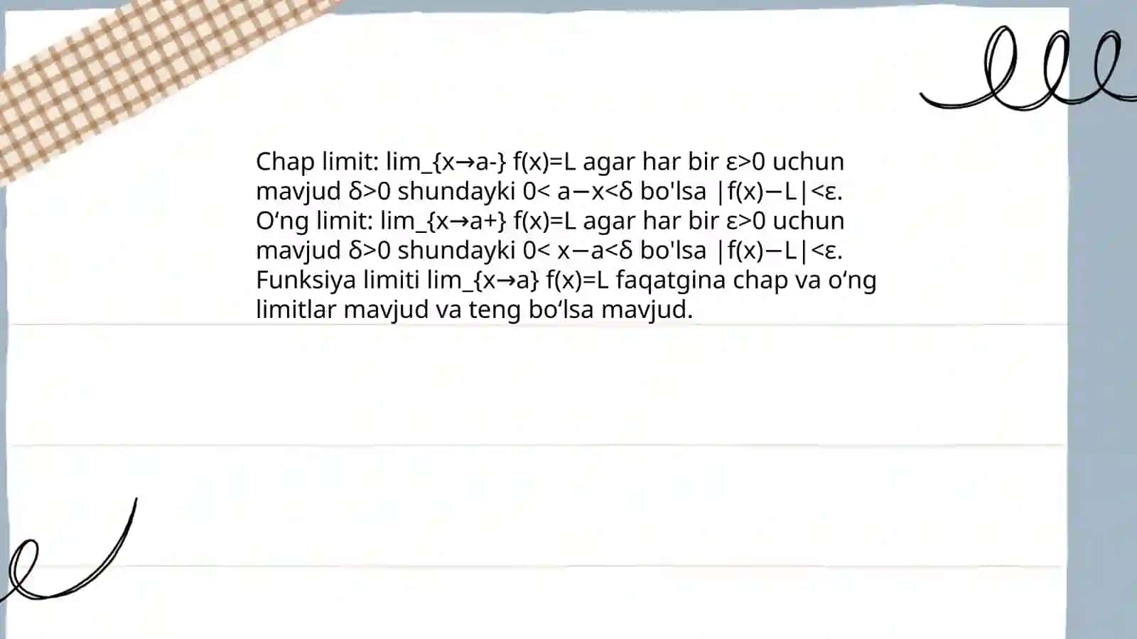 Funksiyaning limintining tariflari 4