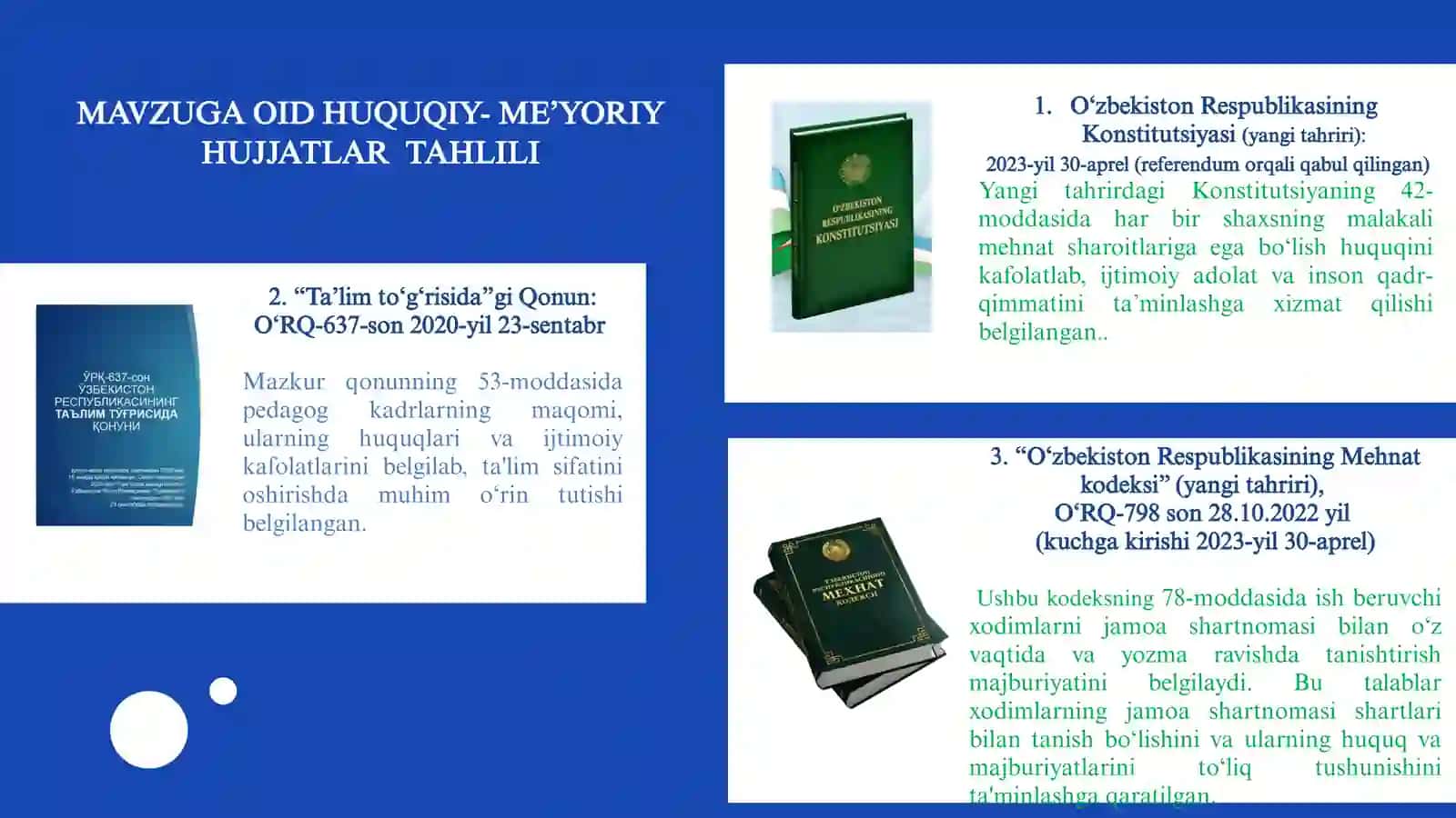 MAKTABDA YANGI  TAHRIRDAGI  MEHNAT KODEKSINI SAMARALI  QO‘LLASH amaliy topshiriq 4