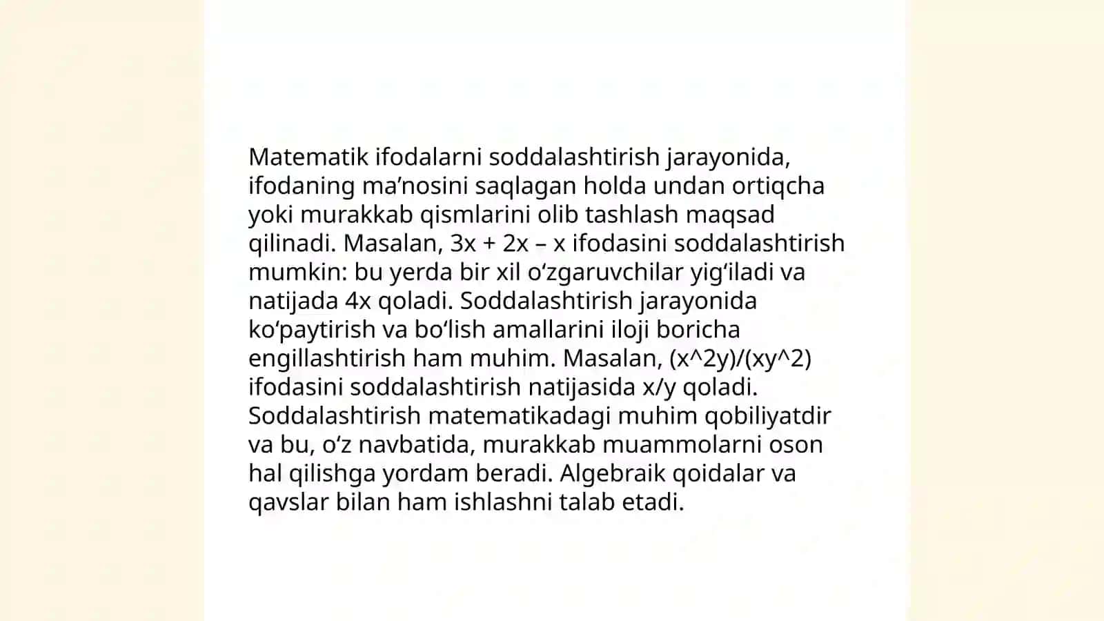 Boshlangich sinflarda o’zgaruvchanili ifodalar ustida ishlash metodikasi 4