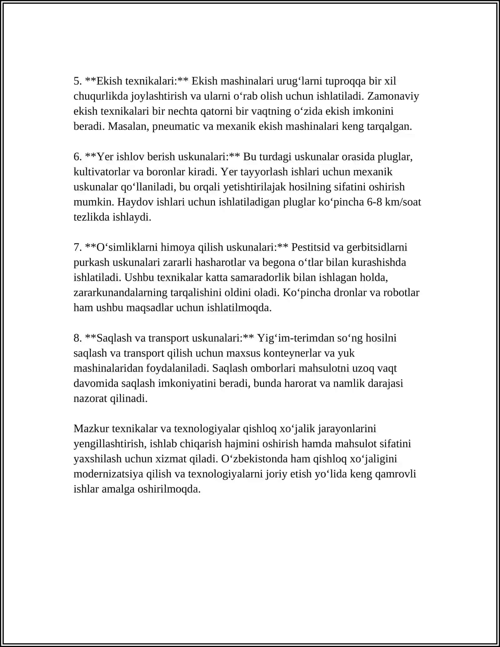 QISHLOQ XO‘JALIGI MAHSULOTLARINI YETISHTIRISH-DA TEXNIKALARDAN FOYDALANISHNING AHAMIYATI 4