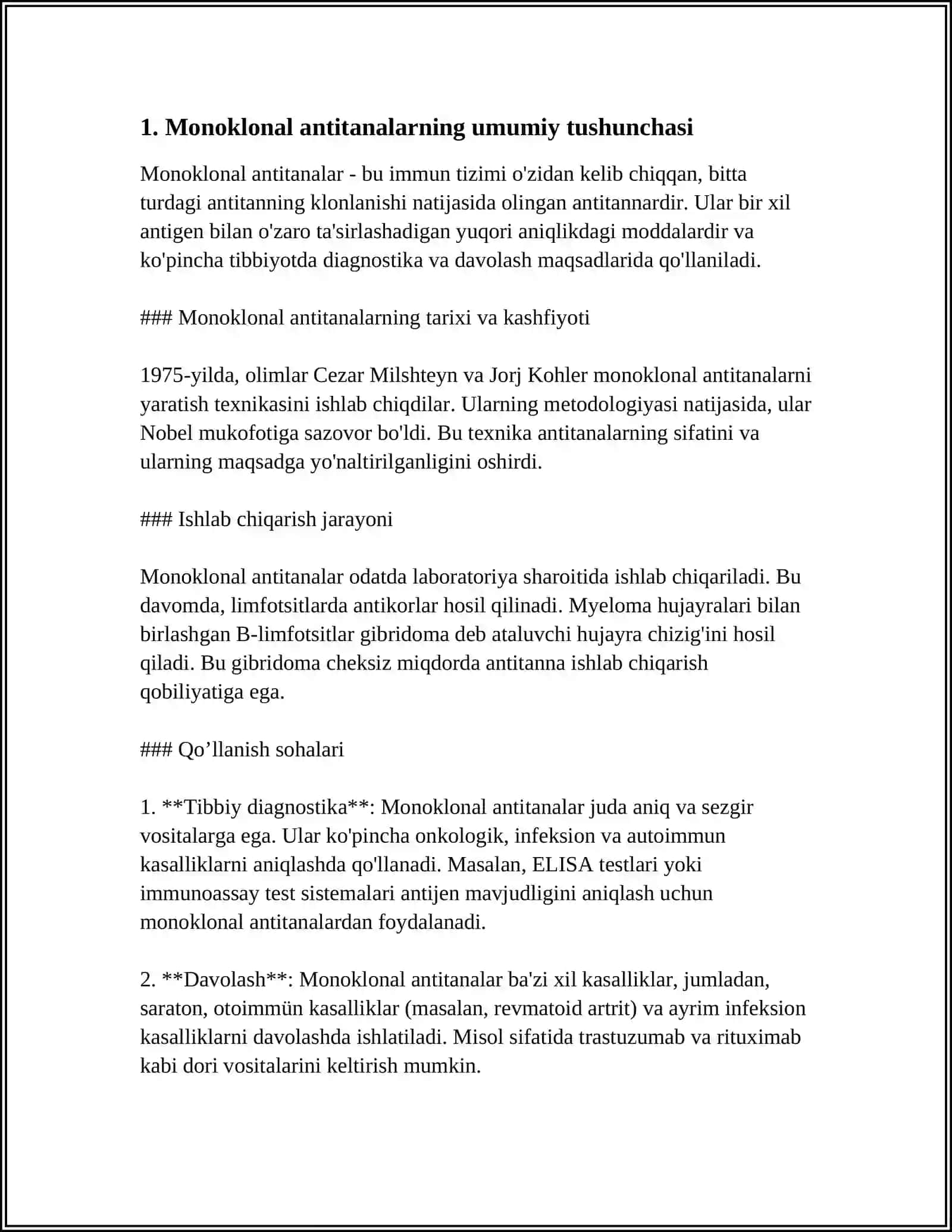 MONOCLONAL ANTITELALAR VA TIBBIYOT AMALIYOTLARIDA QOʻLLANILISHI. INTERFERON VA SITOKININLAR TAʼSIR MEXANIZMI 4