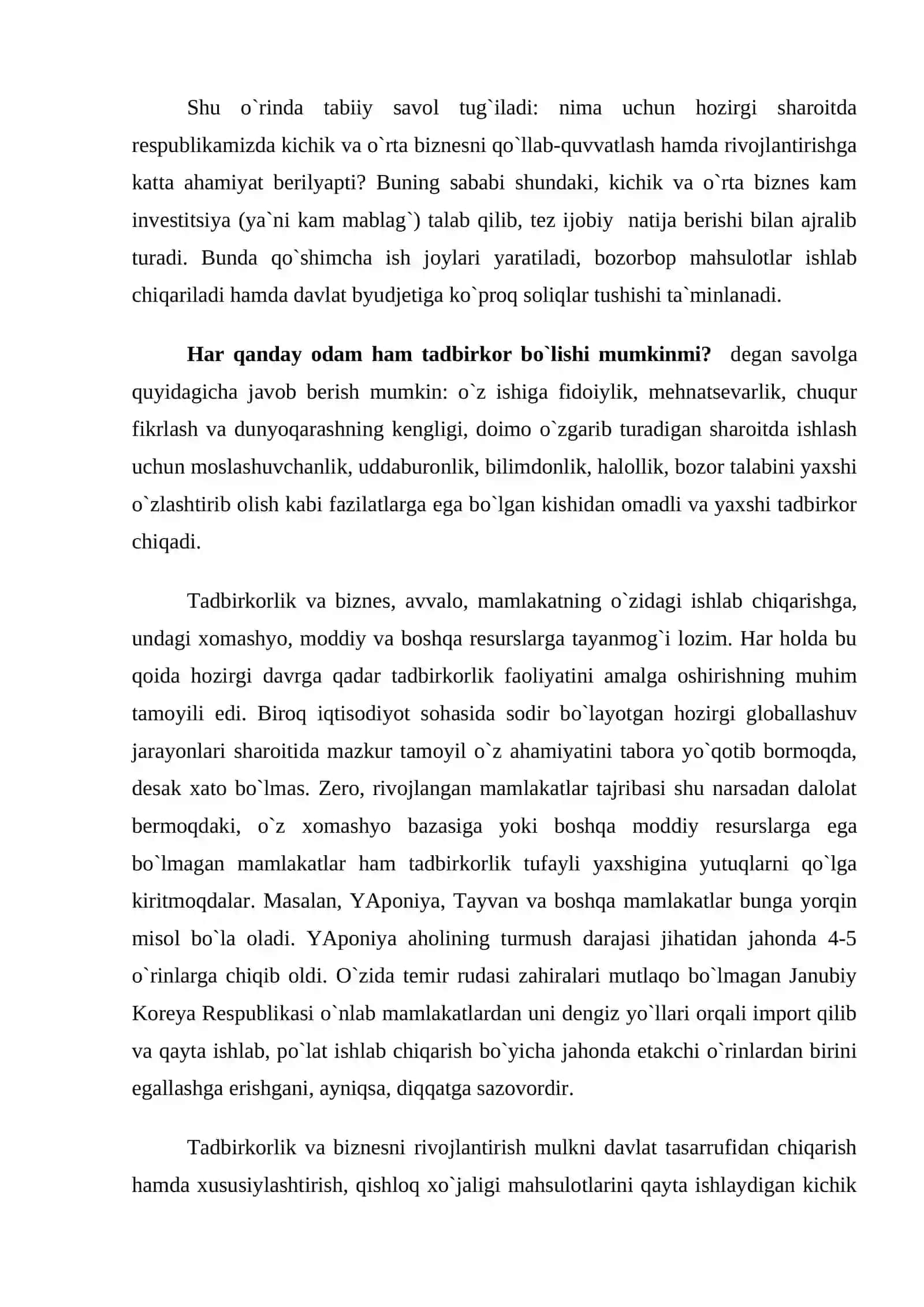 Tadbirkorlik faoliyati va uning mohiyati 4