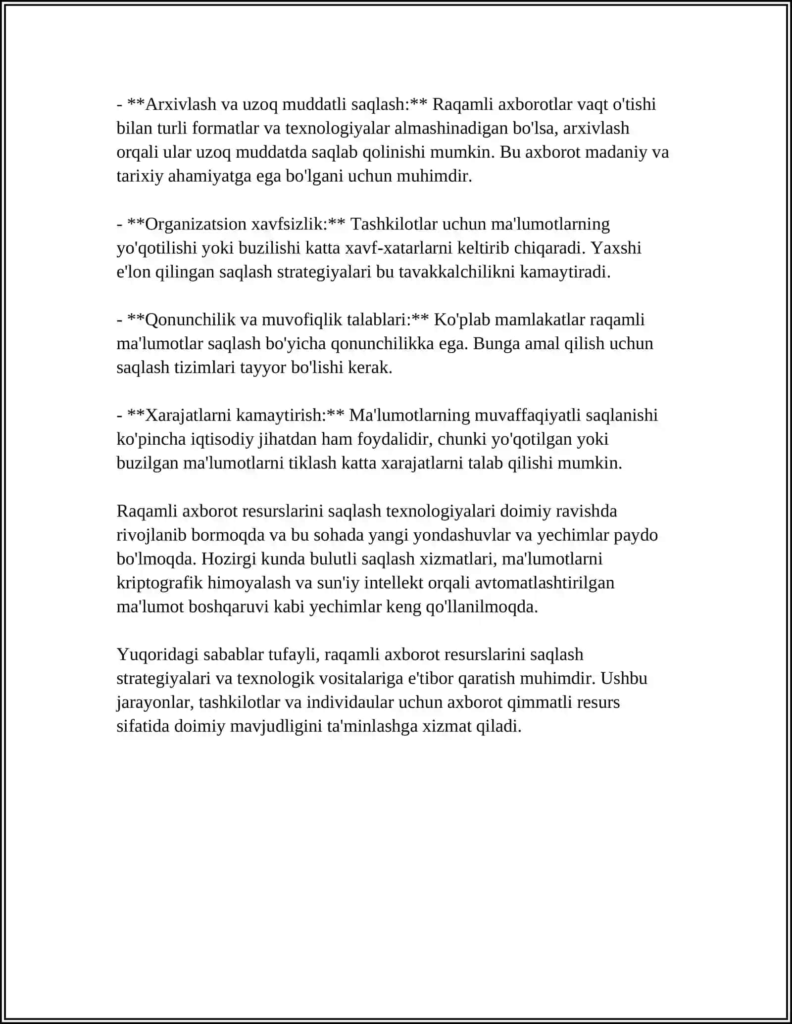 RAQAMLI AXBOROT RESURSLARINING SAQLANISHI 4