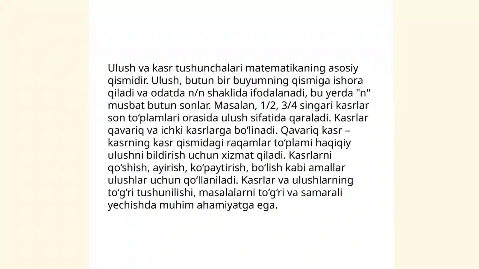Ulush va kasr tushunchasi bilan tanishtirish metodikasi 4