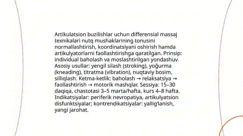 Nutqning turli xil buzilishlari uchun differensial massaj metodikasi 4