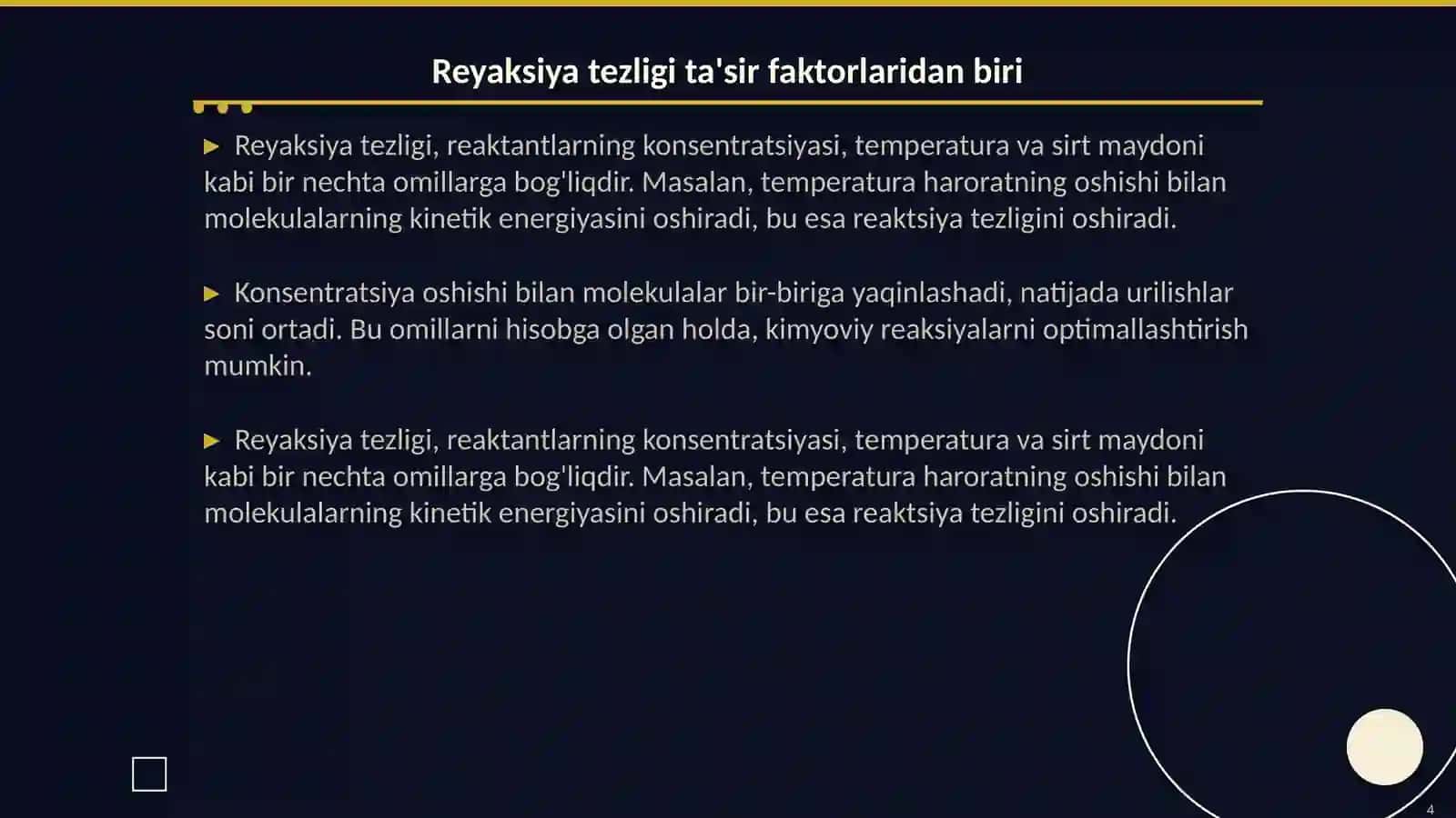 Reyaksiya sirt maydoni taʼsir va yana bitta mavzu Reyaksiya tezliga bosimdi taʼsiri 4