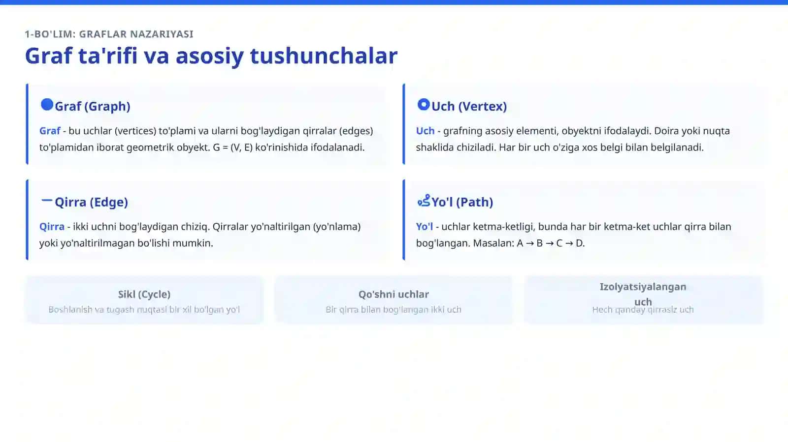 Graflar nazariyasining asosiy tushunchalari va ularning qo'llanilishi 4