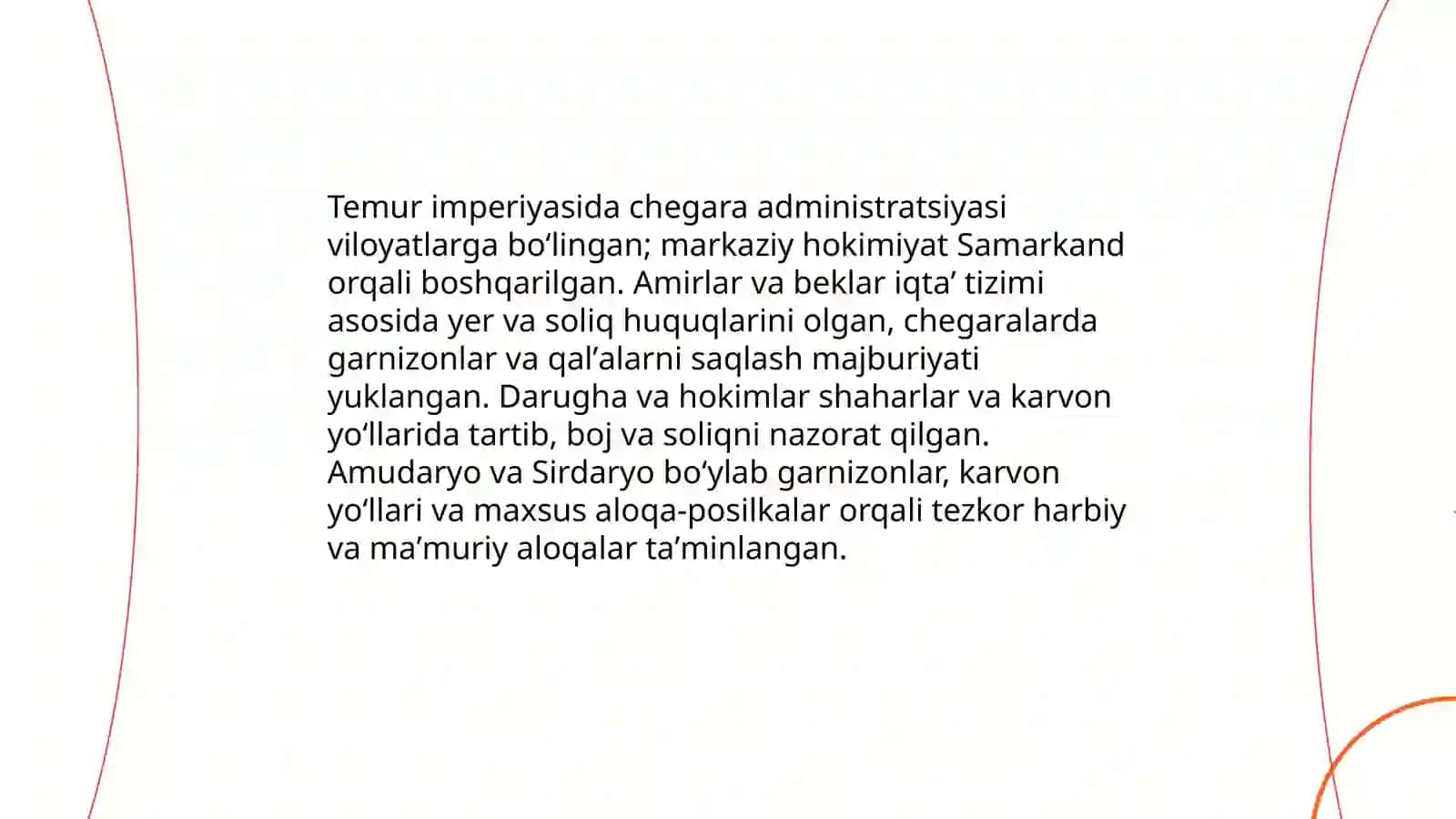 AMIR TEMURNING DAVLAT CHEGARALARINI MUSTAHKAMLASHI. OʻRTA ASRLARDA YAPONIYA VA KOREYA 4
