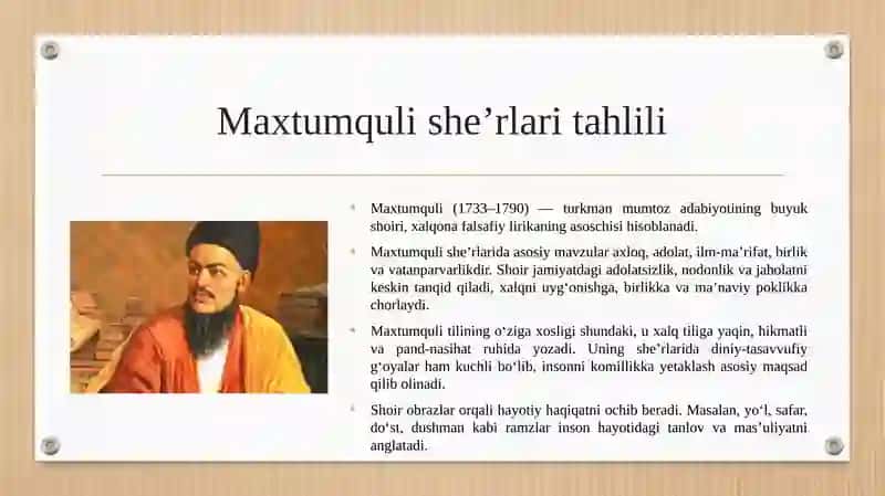 Qaysin Quliev va Maxtumquli she’rlari tahlili 4