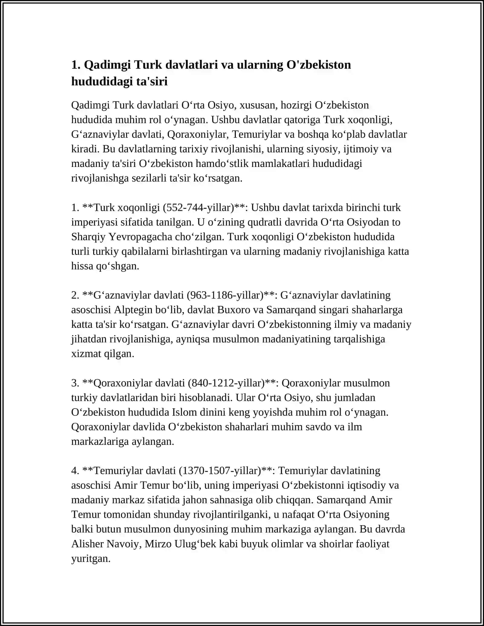 O'ZBEK DAVLATCHILIGINING TARIXIY BOSQICHLARI (O'ZBEKISTON HUDUDIDAGI DAVLATLAR TARIXI MISOLIDA) 4