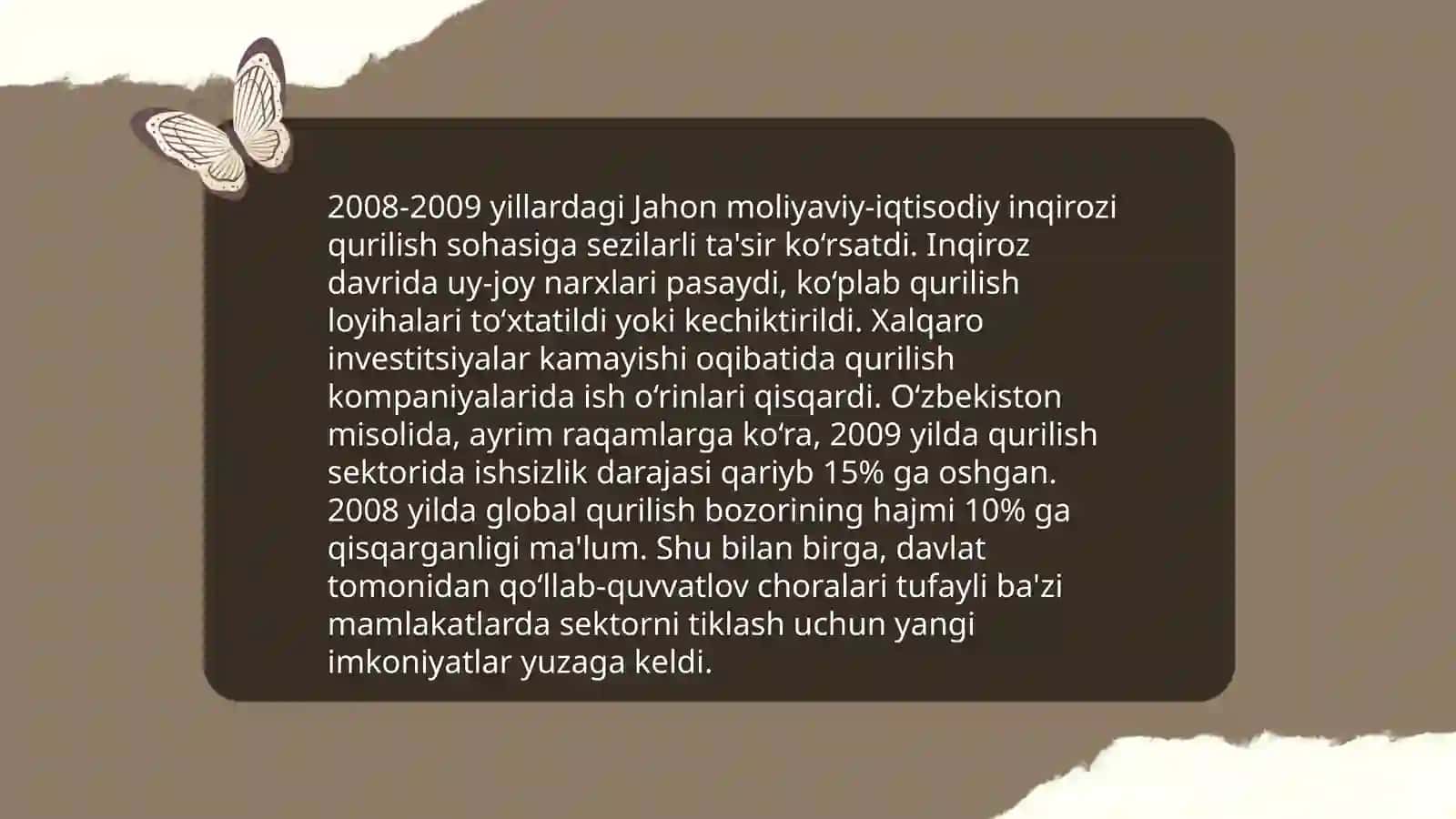 Hususiy qurilish firmalari va jahon moliyaviy-iqtisodiy inqirozi sharoitida ularni tashkil etishni rag'batlantirish 4