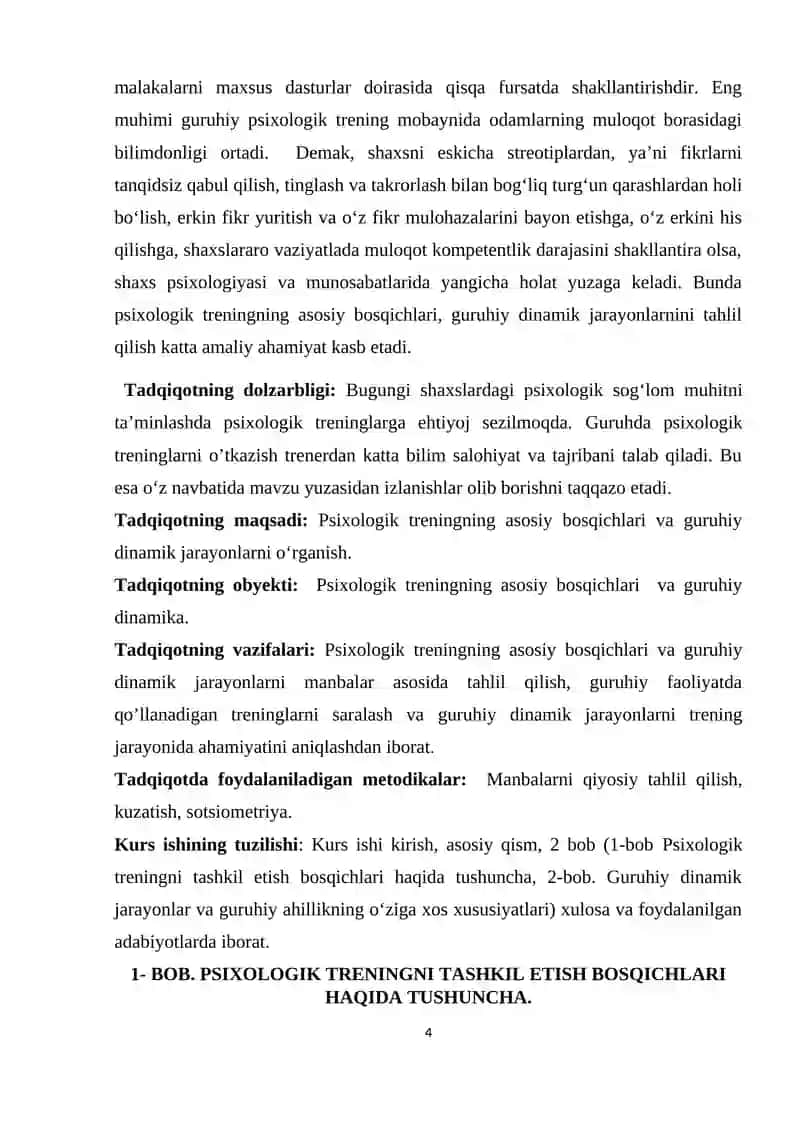 PSIXOLOGIK TRENINGNING ASOSIY BOSQICHLARI VA GURUHIY DINAMIK JARAYONLAR 4