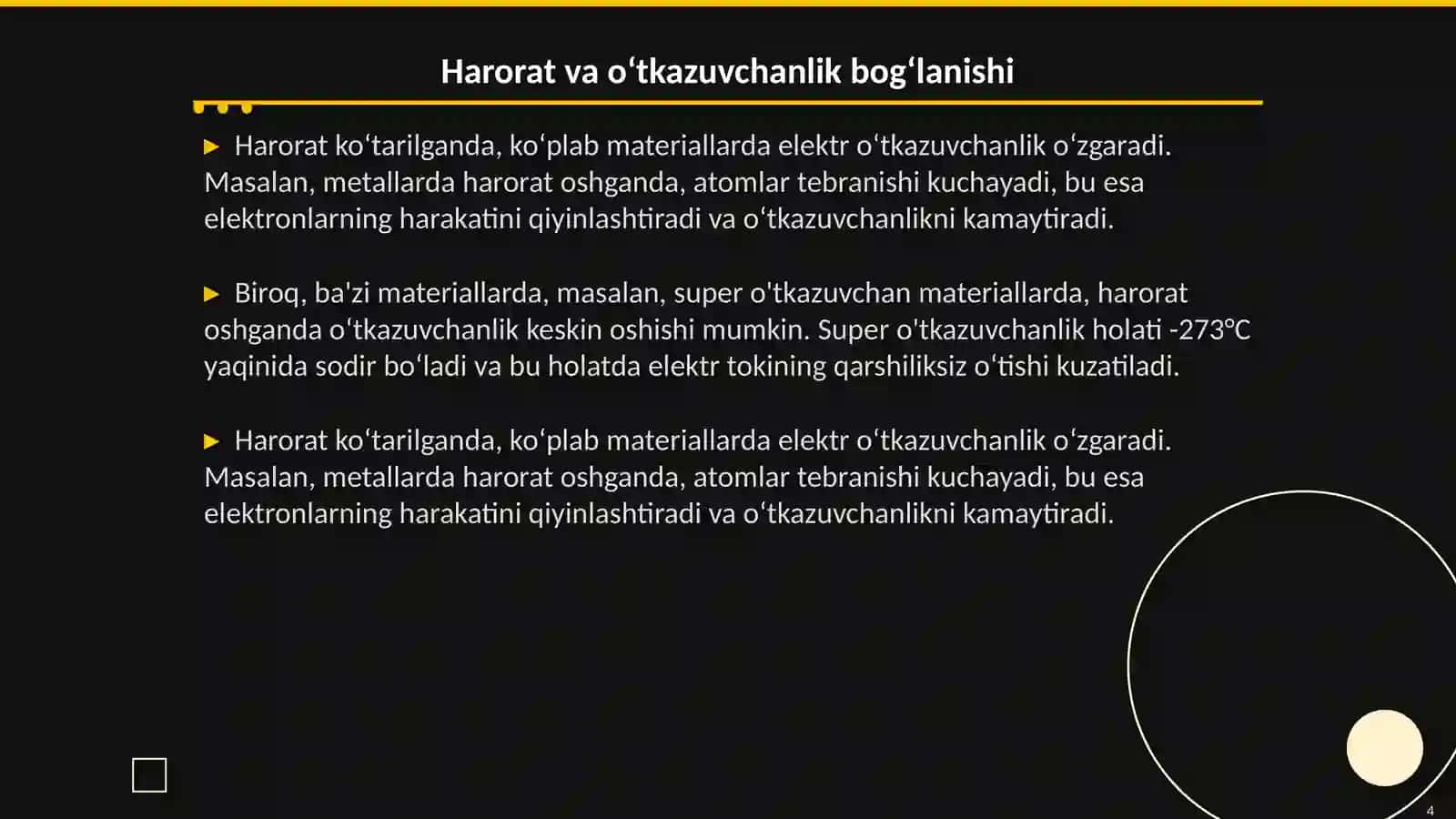 Elektr o‘tkazuvchanlikning haroratga bog‘liqligi 4