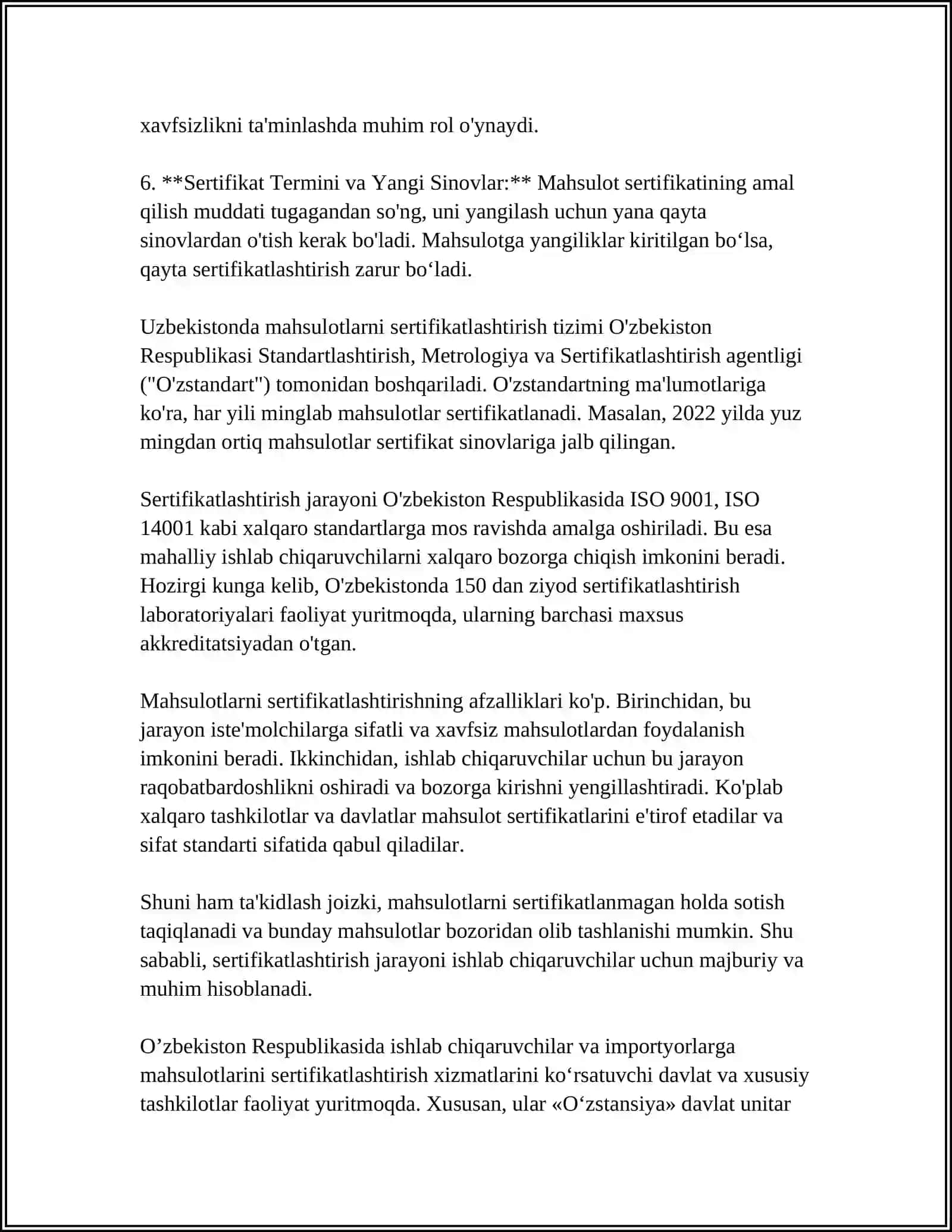 ÓZBEKISTON RESPUBLIKASIDA MAHSULOTLARNI SERTIFIKATLASHTIRISH TARTIBI 4