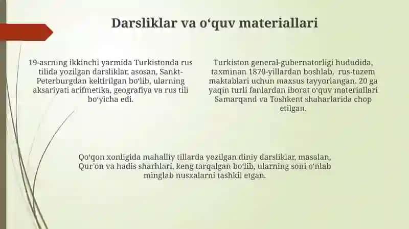 XIX asrning 2-yarmida Turkistonda maktablar tizimi 4