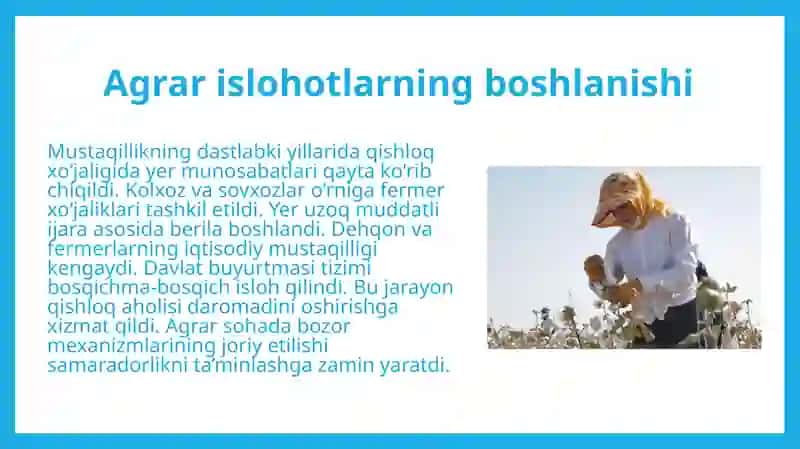 Mustakillik yillarida kishlok xujaligi va sanoat saxolaridagi o'zgarishlar 4
