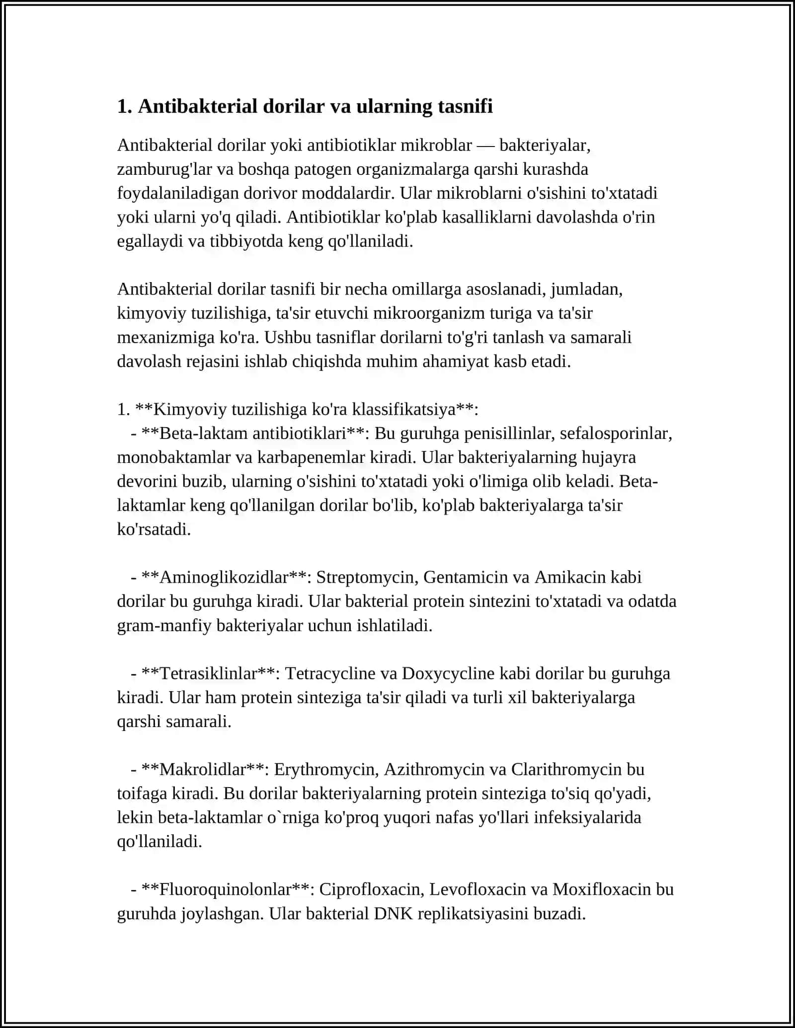 FARMAKOLOGIYADAN XIMIOTERAPEVTIK MODDALAR MAVZULARIDAN MUSTAQIL ISH 4