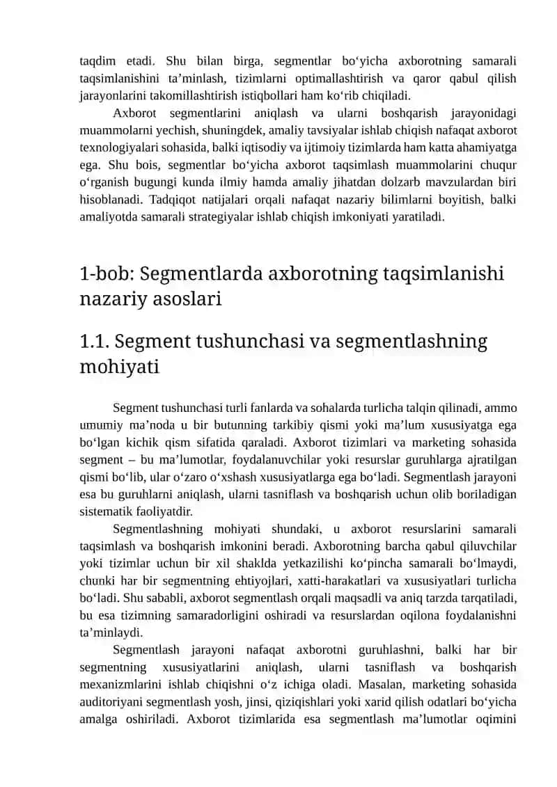 SEGMENTLAR BO'YICHA AXBOROTLARNING TAQSIMLANISHI MUAMMOLARI 4