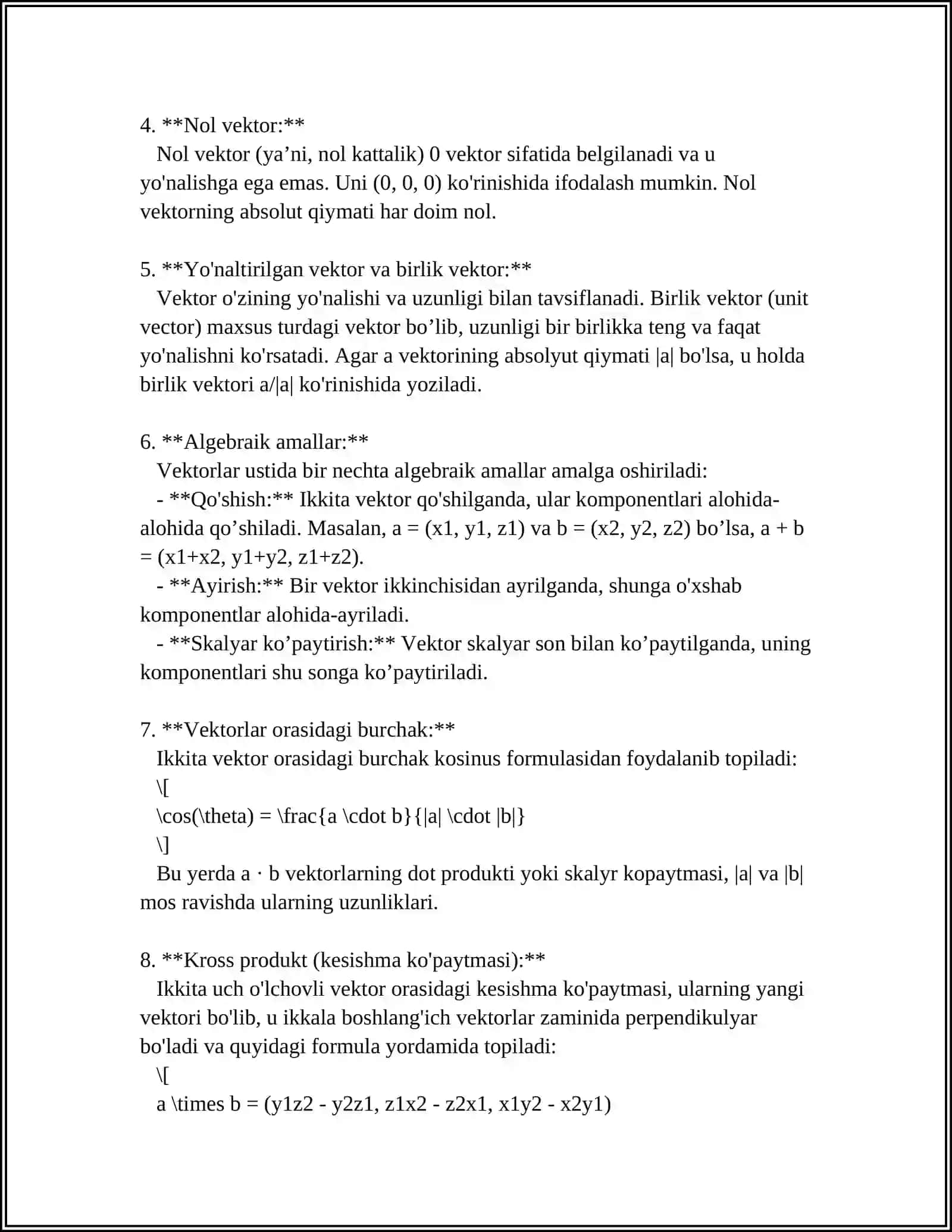 VEKTORLAR USTIDA AMALLAR VA ULARNING XOSSALARI 4