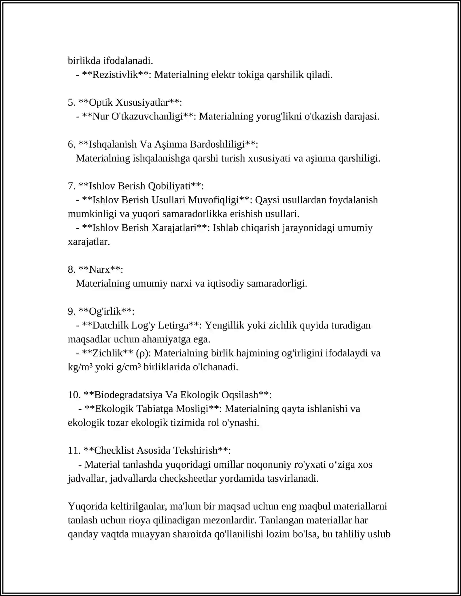 Geometrik materiallarni tanlash mezonlari 4