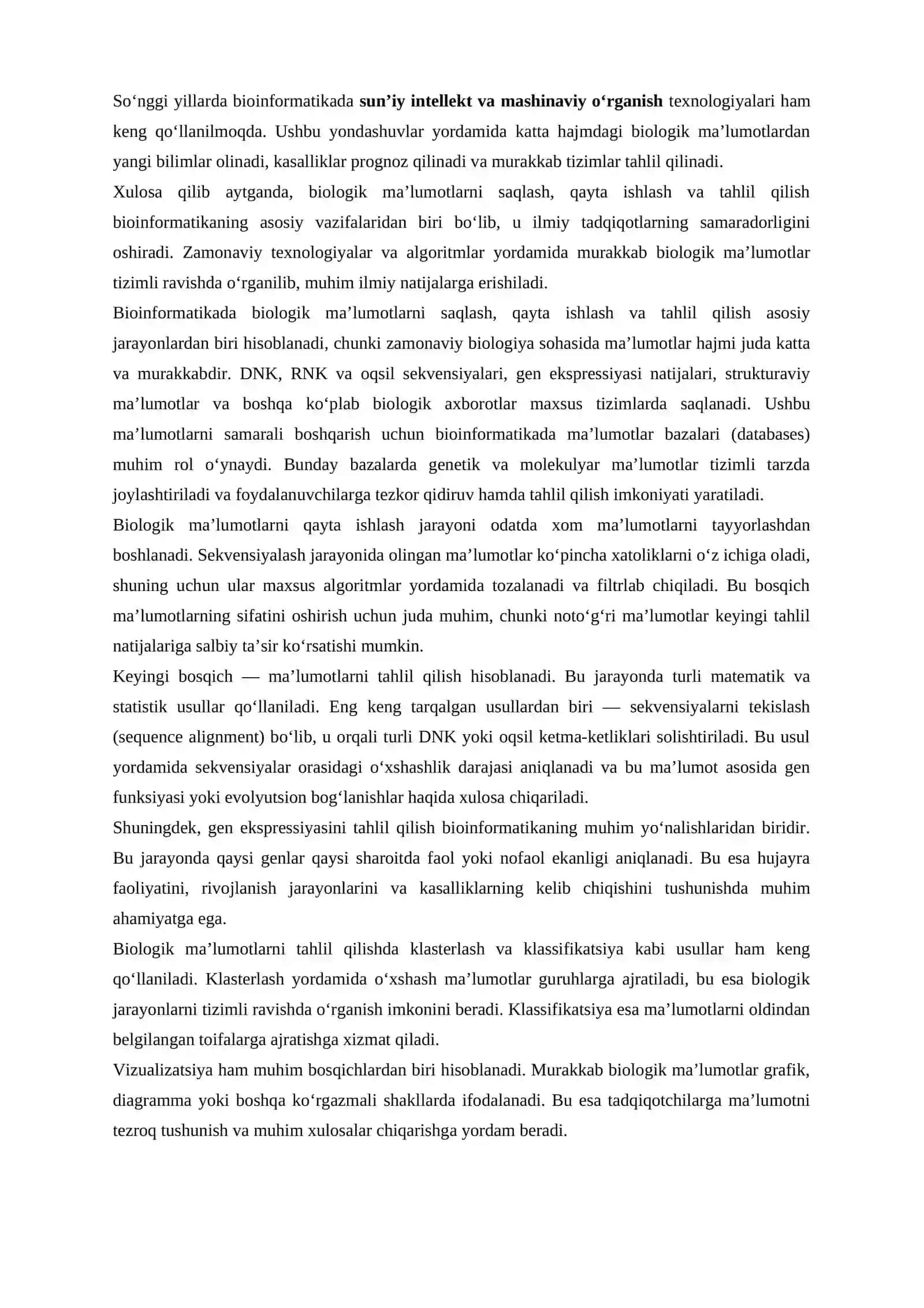 Bioinformatikaning asosiy vazifalari va qo‘llanilish sohalari 4
