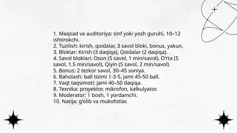 Matematika viktorinasi senariysini tuzish 4