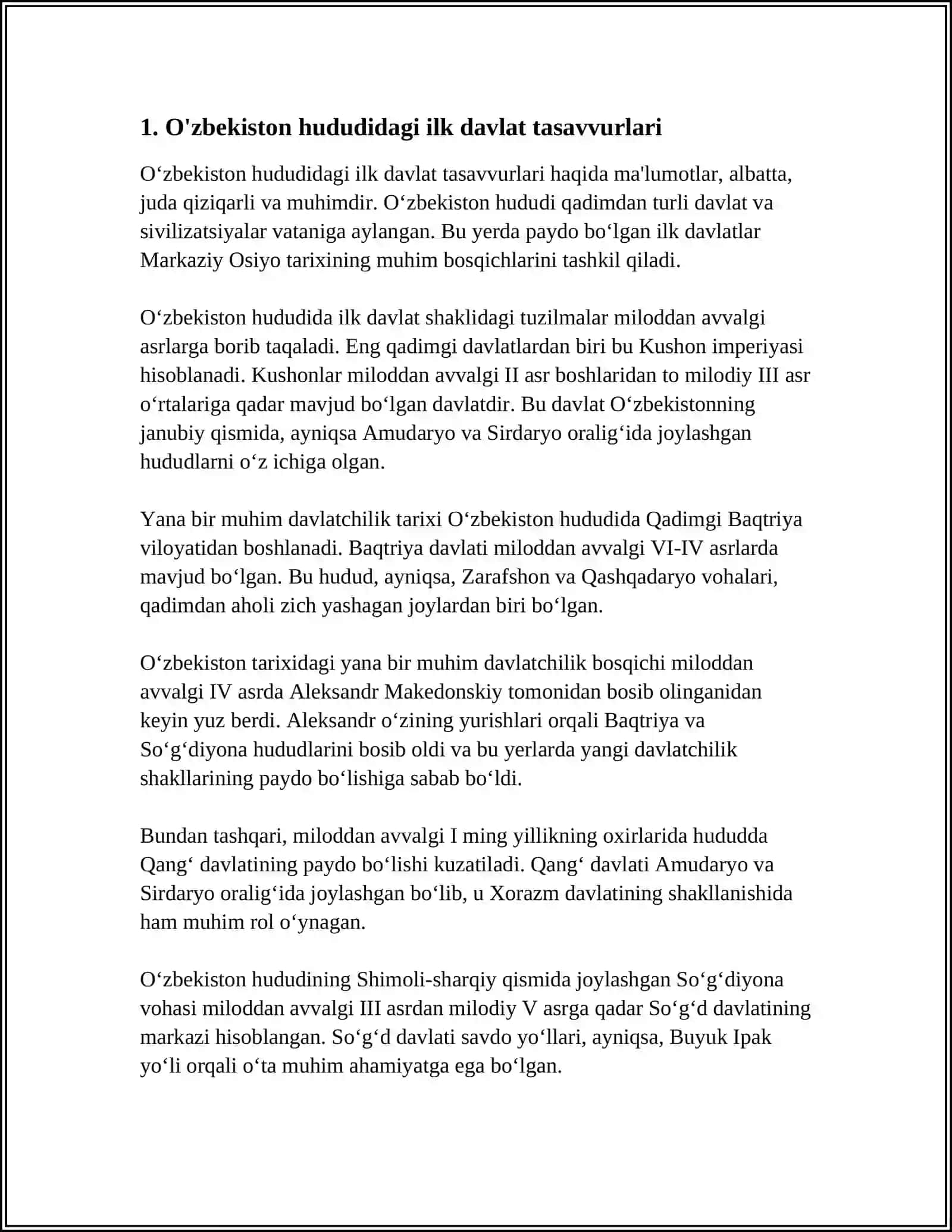 O'ZBEK DAVLATCHILIGINING TARIXIY BOSQICHLARI ( O'ZBEKISTON HUDUDIDAGI DAVLATLAR TARIXI MISOLIDA ) 4