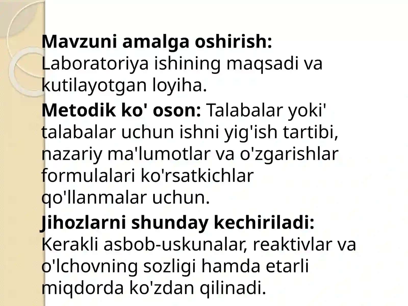LABORATORIYA ISHLARINI TASHKIL ETISH BOSQICHLARI 4