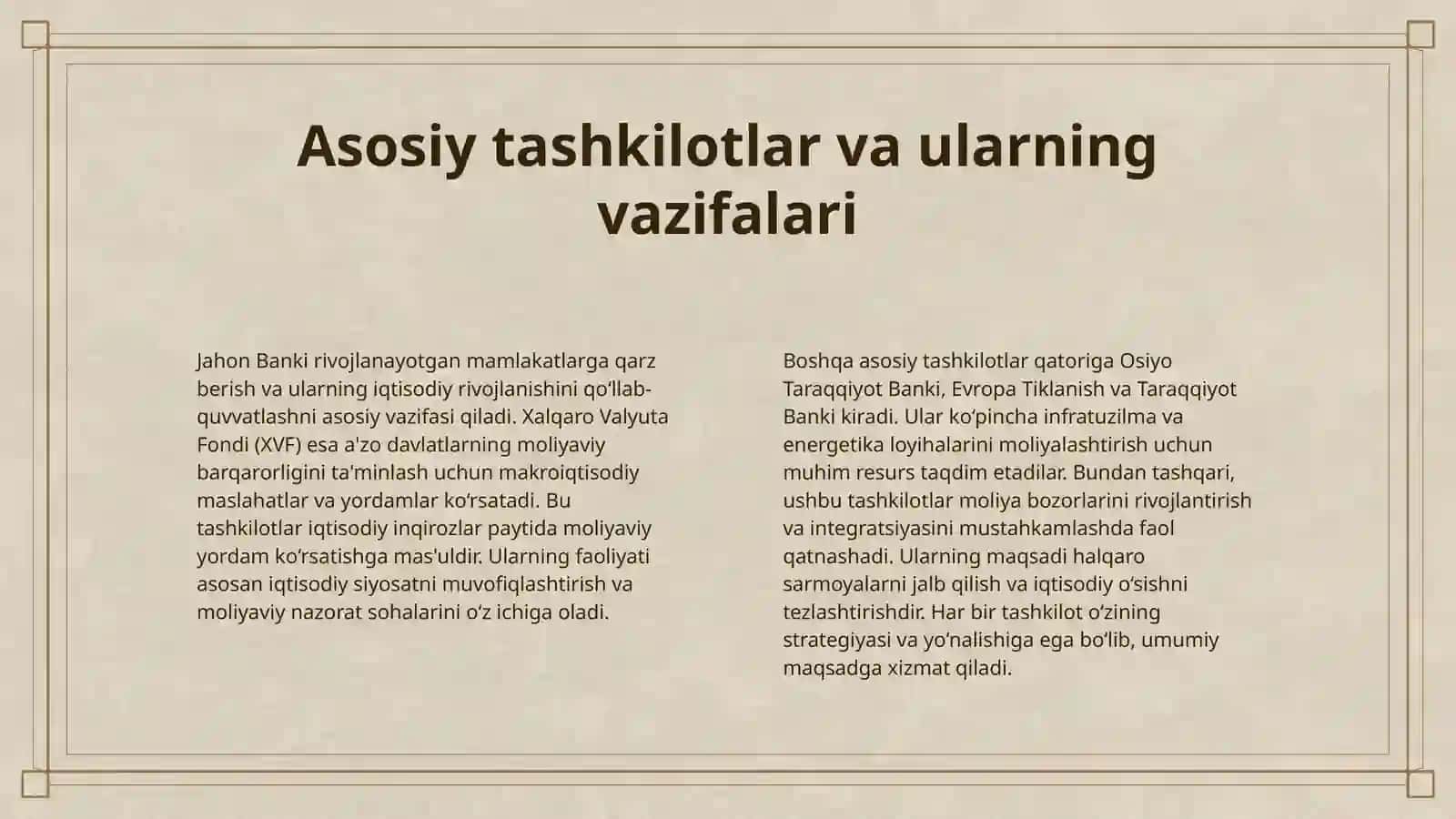 XALQARO MOLIYA INSTITUTLARINING MOLIYA BOZORLARIDAGI FAOLIYATI VA ROLI 4