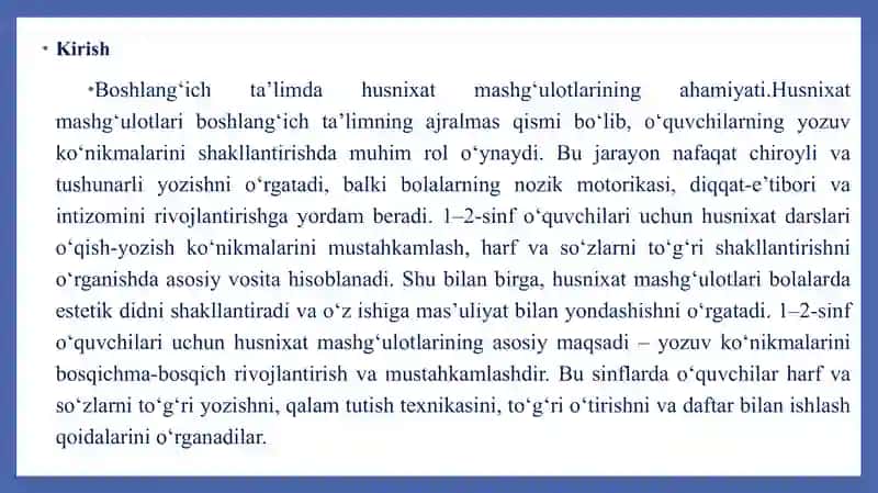 1–2-sinfouquvchilari husnixat daqiqasi uchun mavzular tanlash va yozish 4