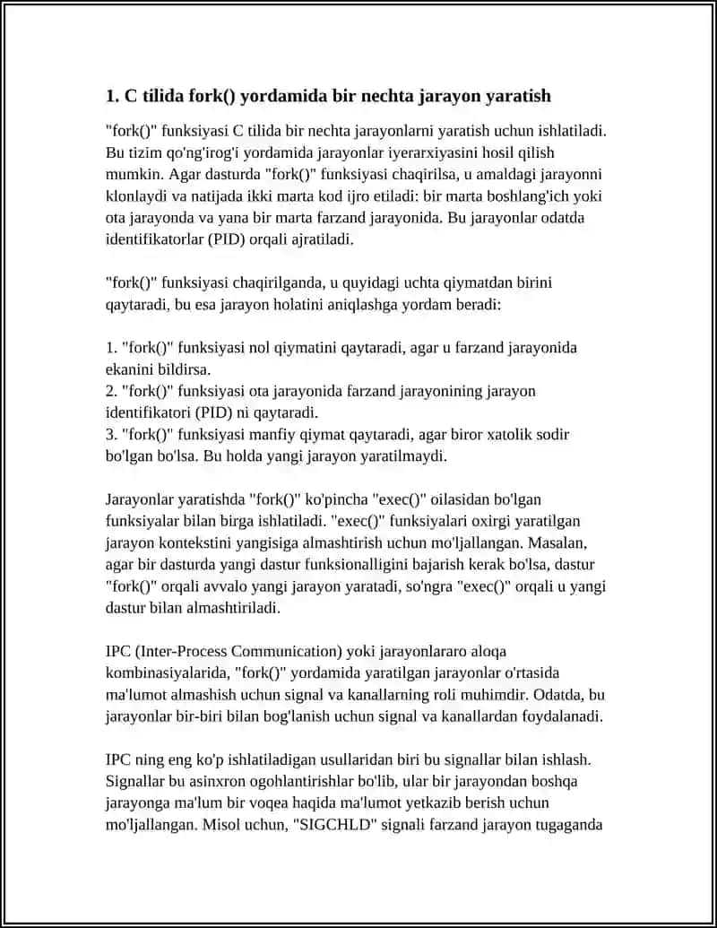 BIR NECHTA JARAYONLARNI YARATADIGAN VA IPC (KANALLAR/SIGNALLAR) DAN FOYDALANADIGAN C/PYTHON DASTURINI YOZING 4