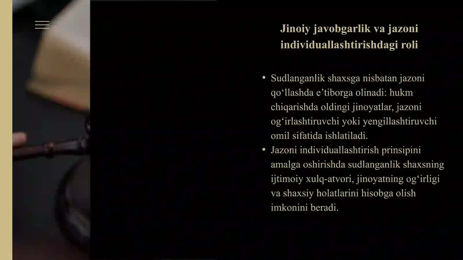 Sudlanganlik xolatining tugatilishi, sudlanganlikni olib tashlash. 4