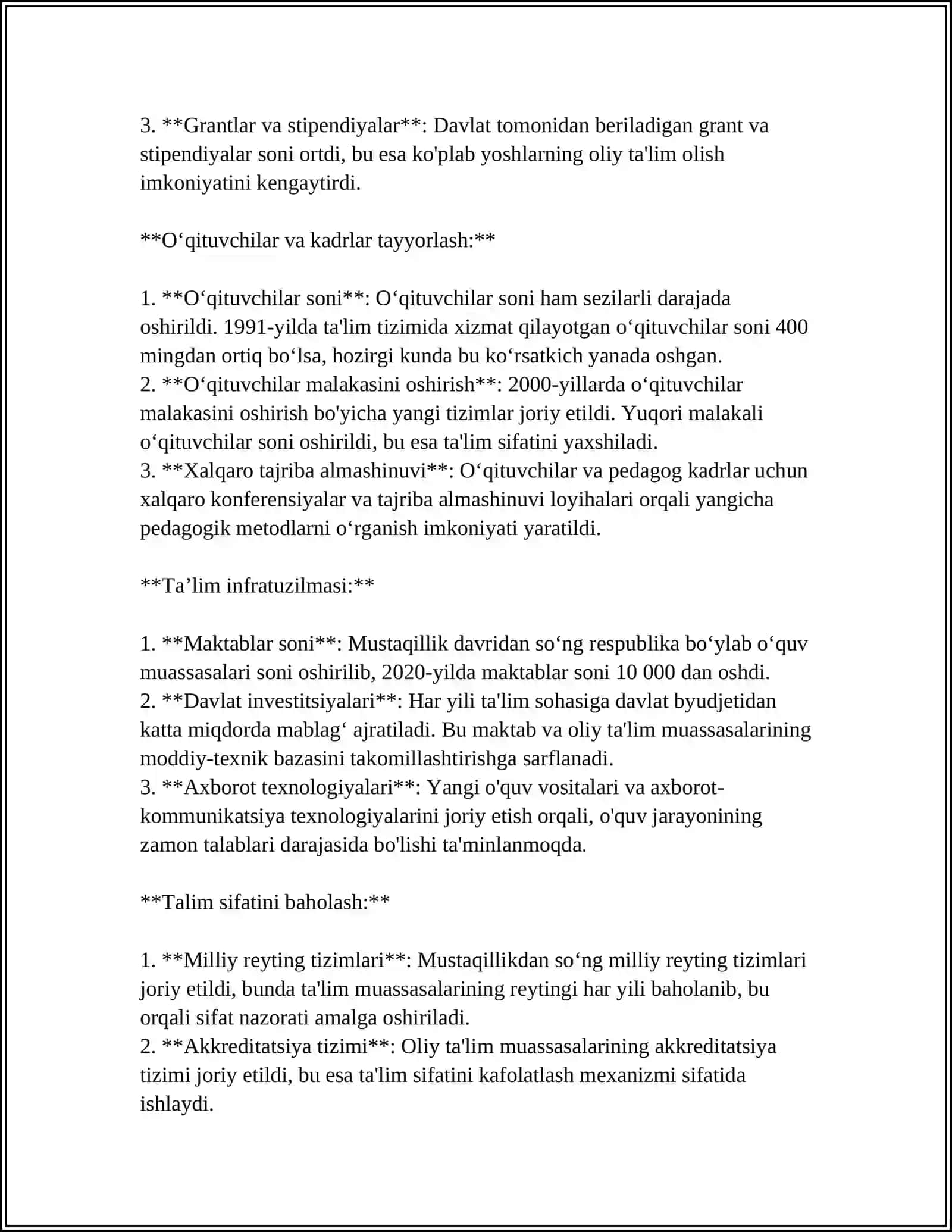 MAMLAKATNING TARBIYAVIY TIZIMI UNING MASTAQILIK MILLIY TARAQIYOT YO'LI 4
