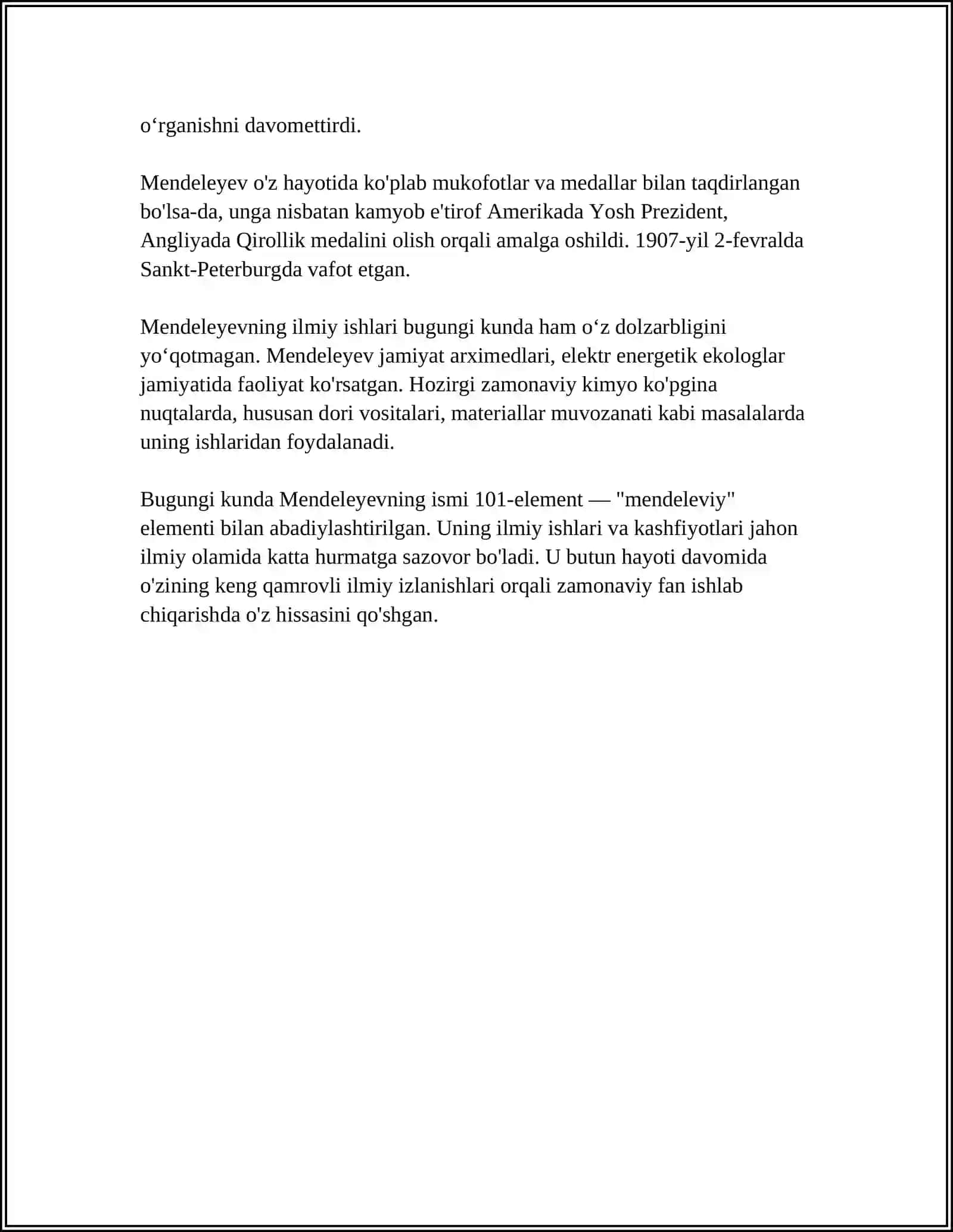KIMYO KURSIDA D.I.MENDELEYNING DAVRIY QONUNI VA DAVRIY SISTEMASINI OʻQITISH METODIKASI 4