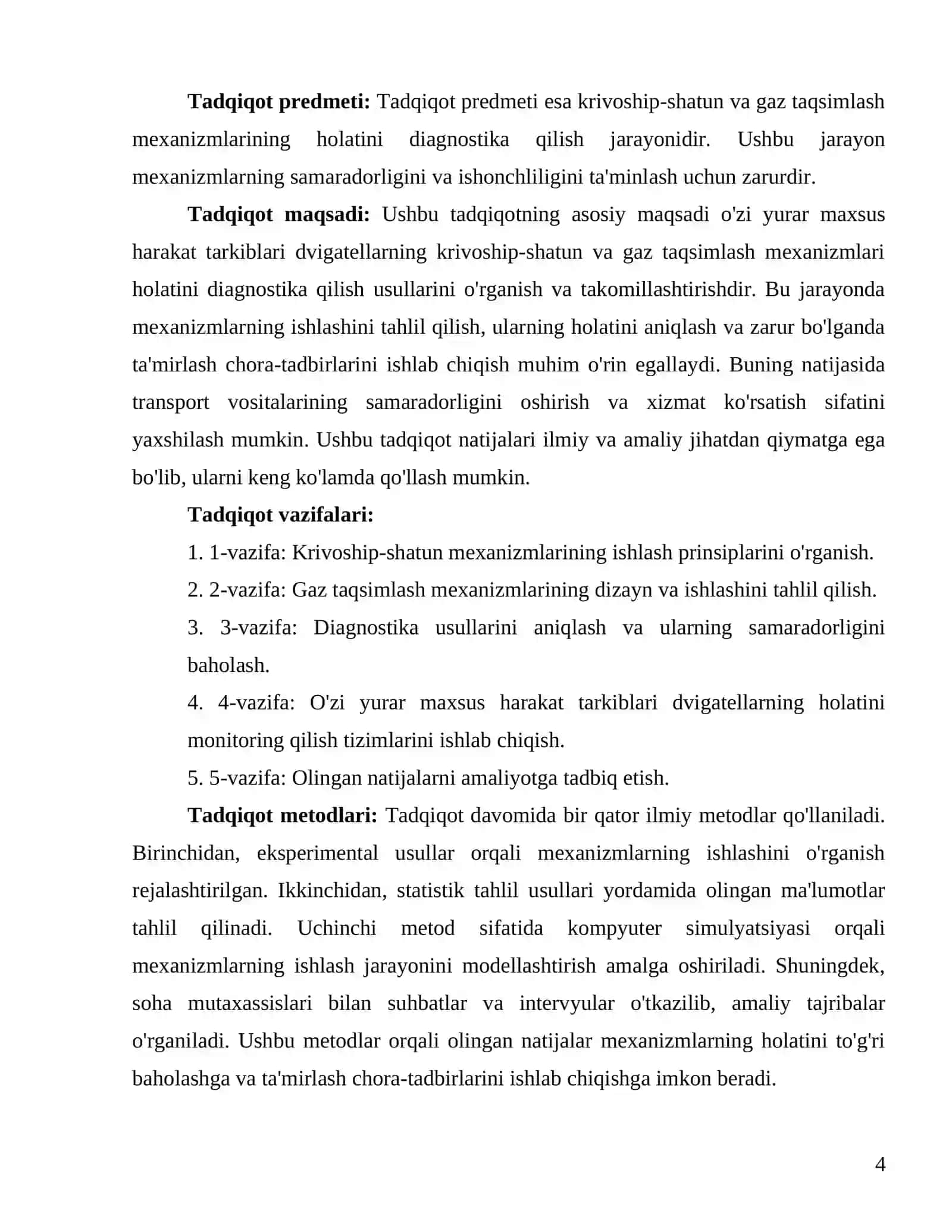 O'zi yurar maxsus harakat tarkiblari dvigatellarning krivoship-shatun va gaz taqsimlash mexanizmlari holatini diagnostika qilish 4