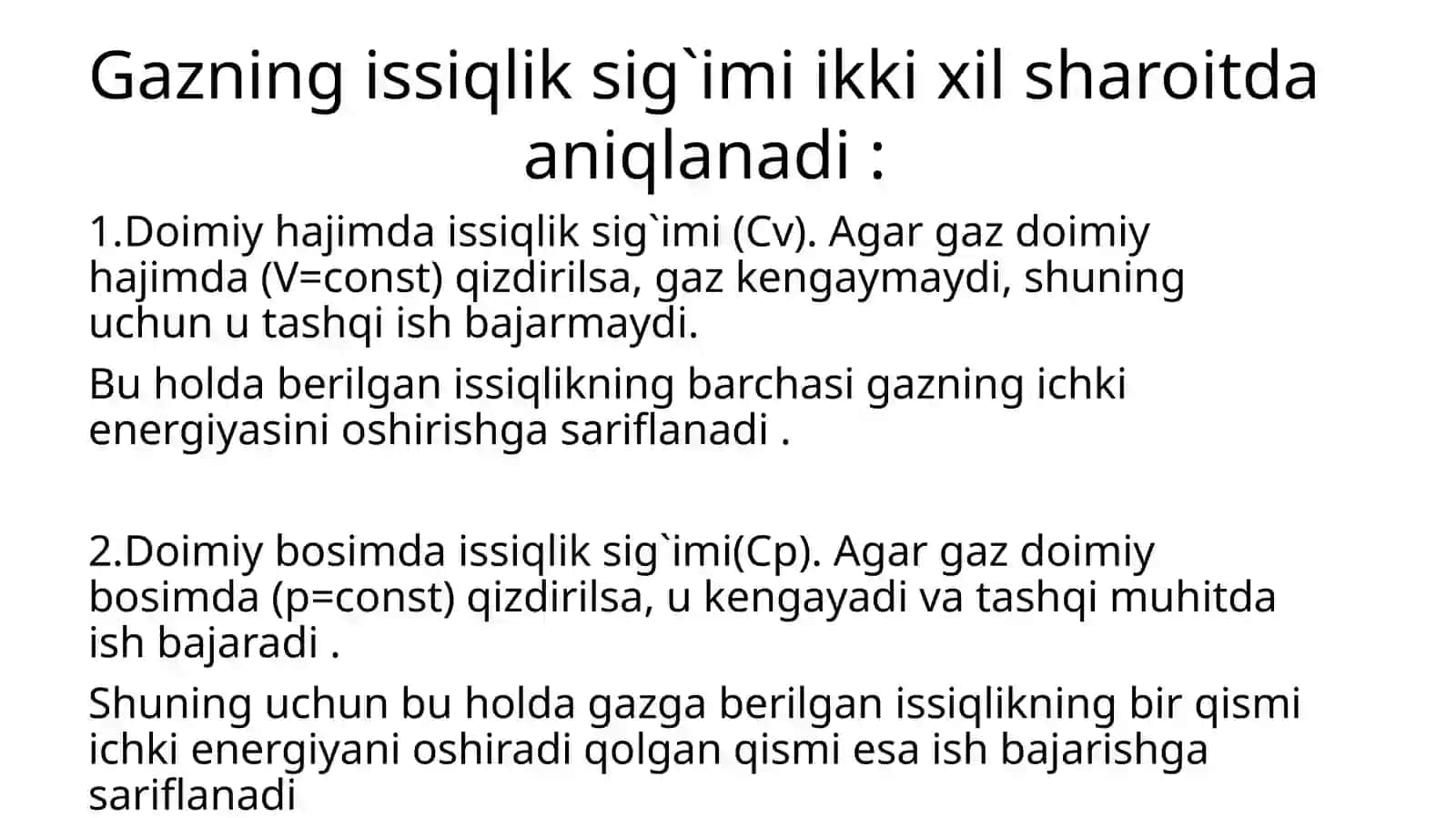 Gazlarning issiqlik sig`imi 4