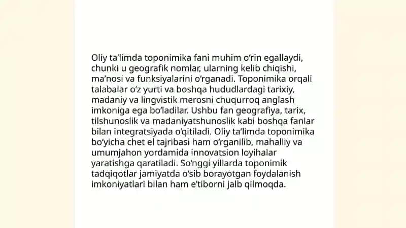 Toponimikaning oliy taʼlim muassasalarida oʻqitilishining zaruriyati 4