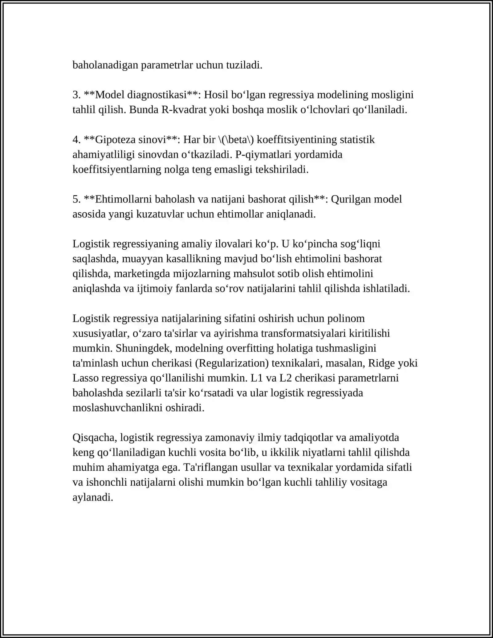 SINFLASHTIRISH MASALASI UCHUN LOGISTIK REGRESSIYA FUNKSIYASIDAN FOYDALANISH 4