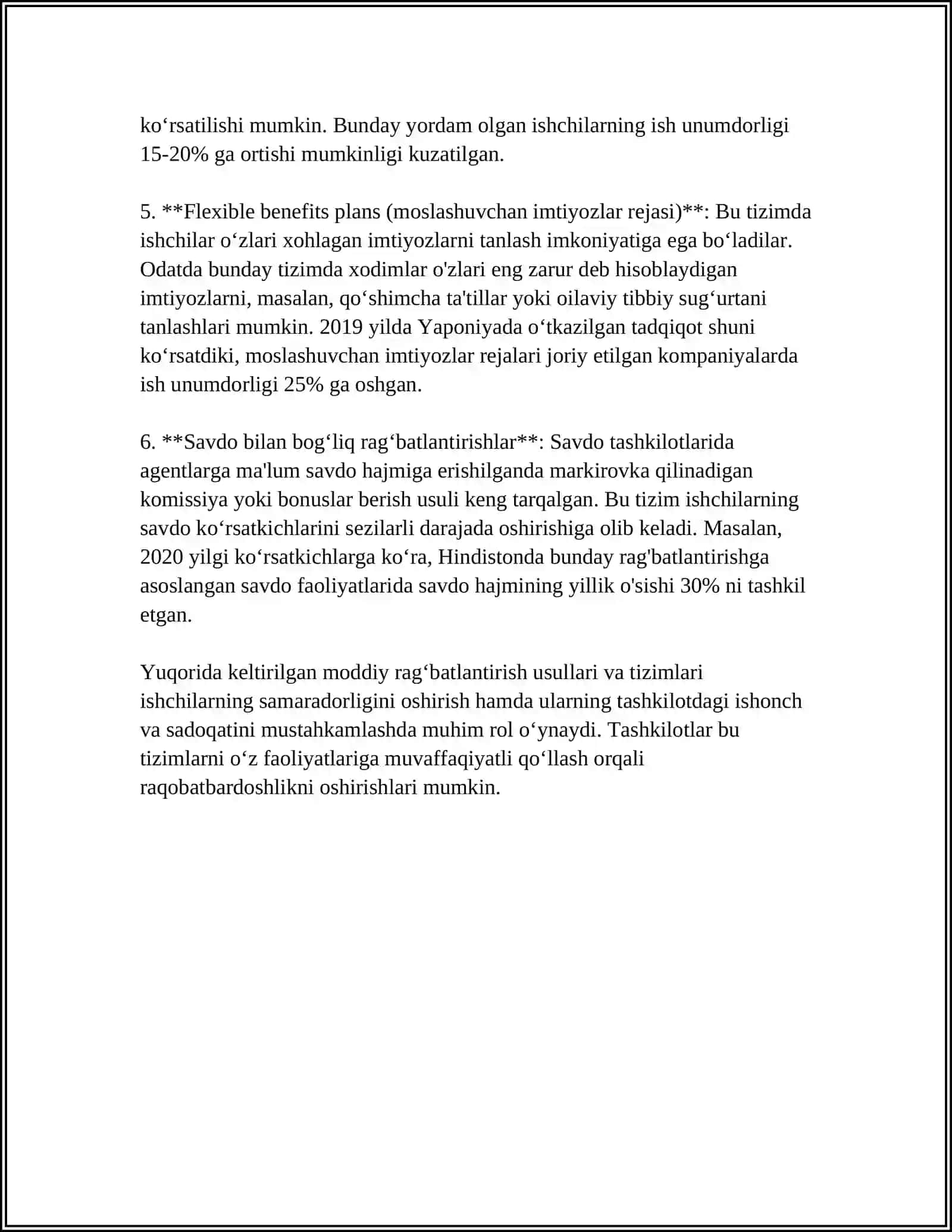 MEHNAT UNUMDORLIGINI OSHIRISH UCHUN RAG‘BATLANTIRISH TIZIMLARI 4