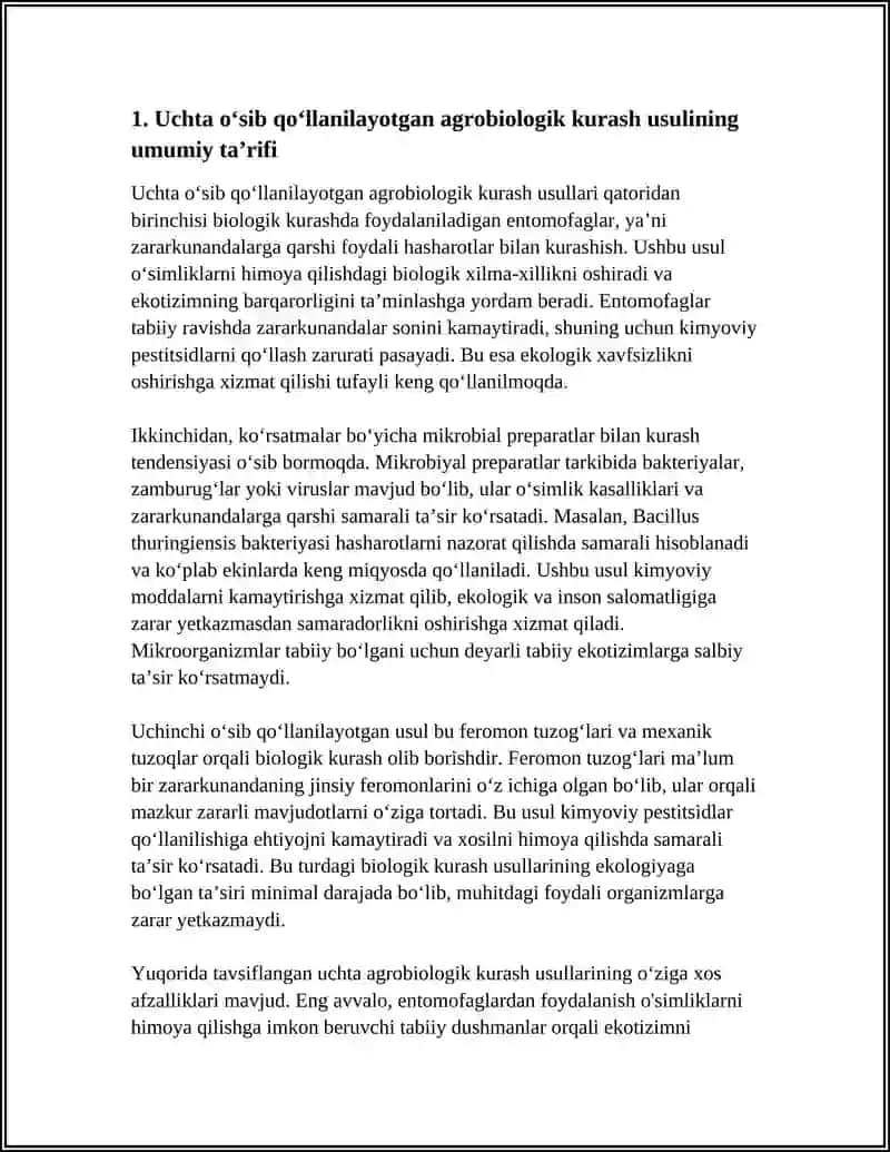 AGROBIOLOGIK KURASH USULLARI OʻSIB QOʻLLANILAYOTGAN 3TA BIOLOGIK KURASH USULLARI ANIQLASH VA ULARNING AFZALLIKLARI 4