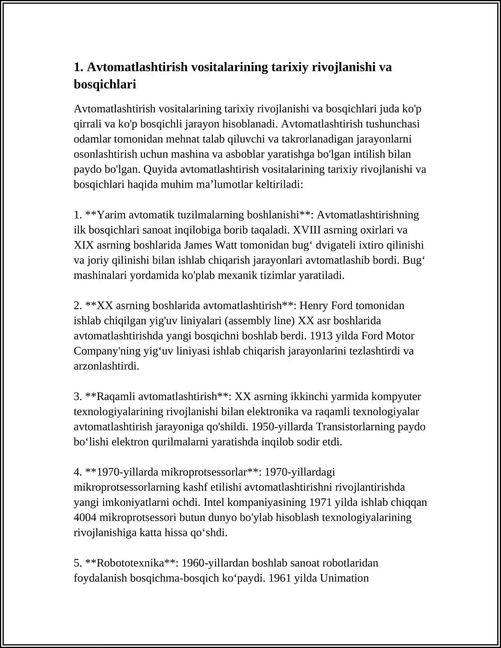 AVTOMATLASHTIRISH VOSITALARINING RIVOJLANISH BOSQICHLARI 4