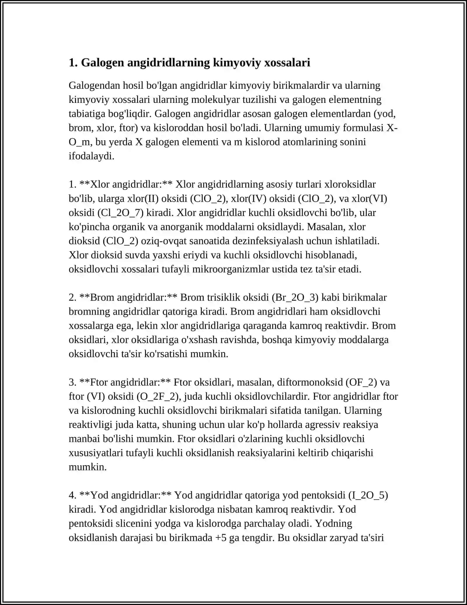 GALOGEN ANGIDRIDLARI, AMIDLARI VA NITRITLARI KIMYOSI 4