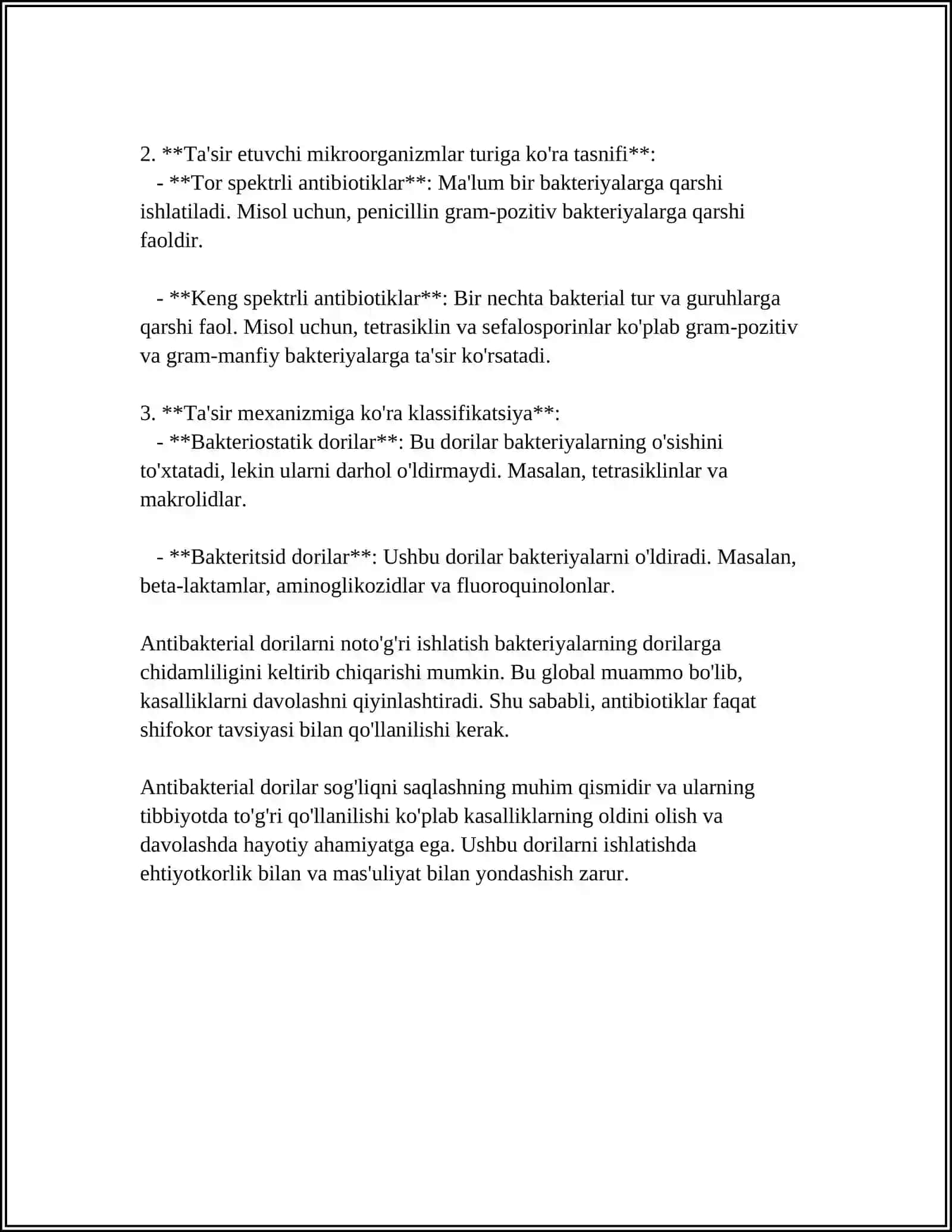 FARMAKOLOGIYADAN XIMIOTERAPEVTIK MODDALAR MAVZULARIDAN MUSTAQIL ISH 4
