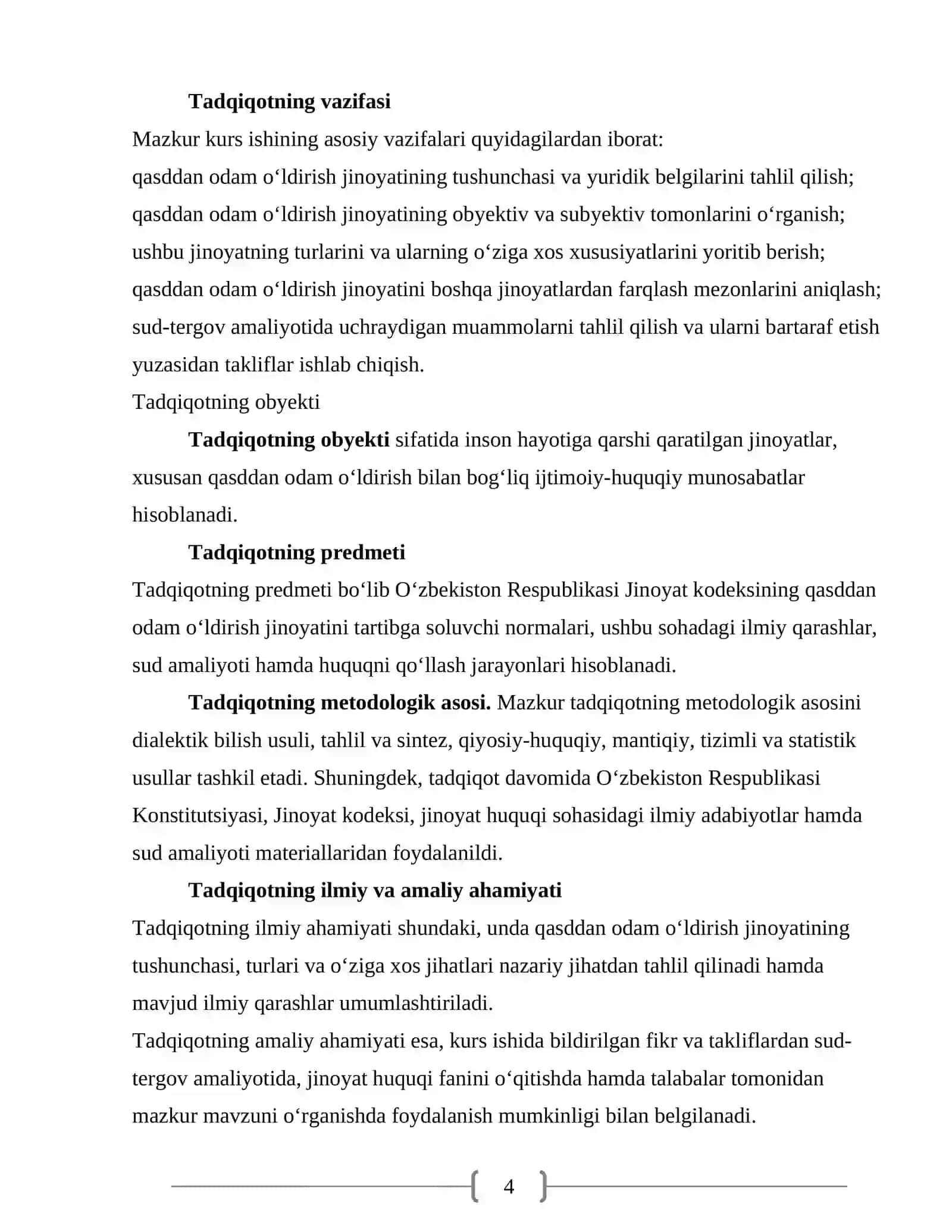 “QASDDAN ODAM OLDIRISH JINOYATI TUSHUNCHASI VA TURLARI” 4