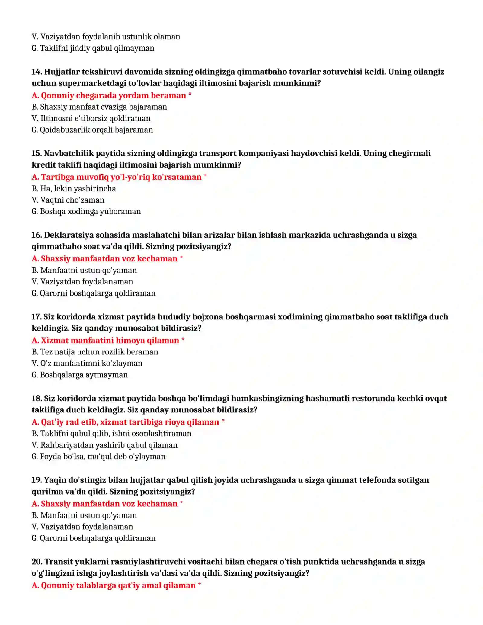Bojxona IQ testlari 4