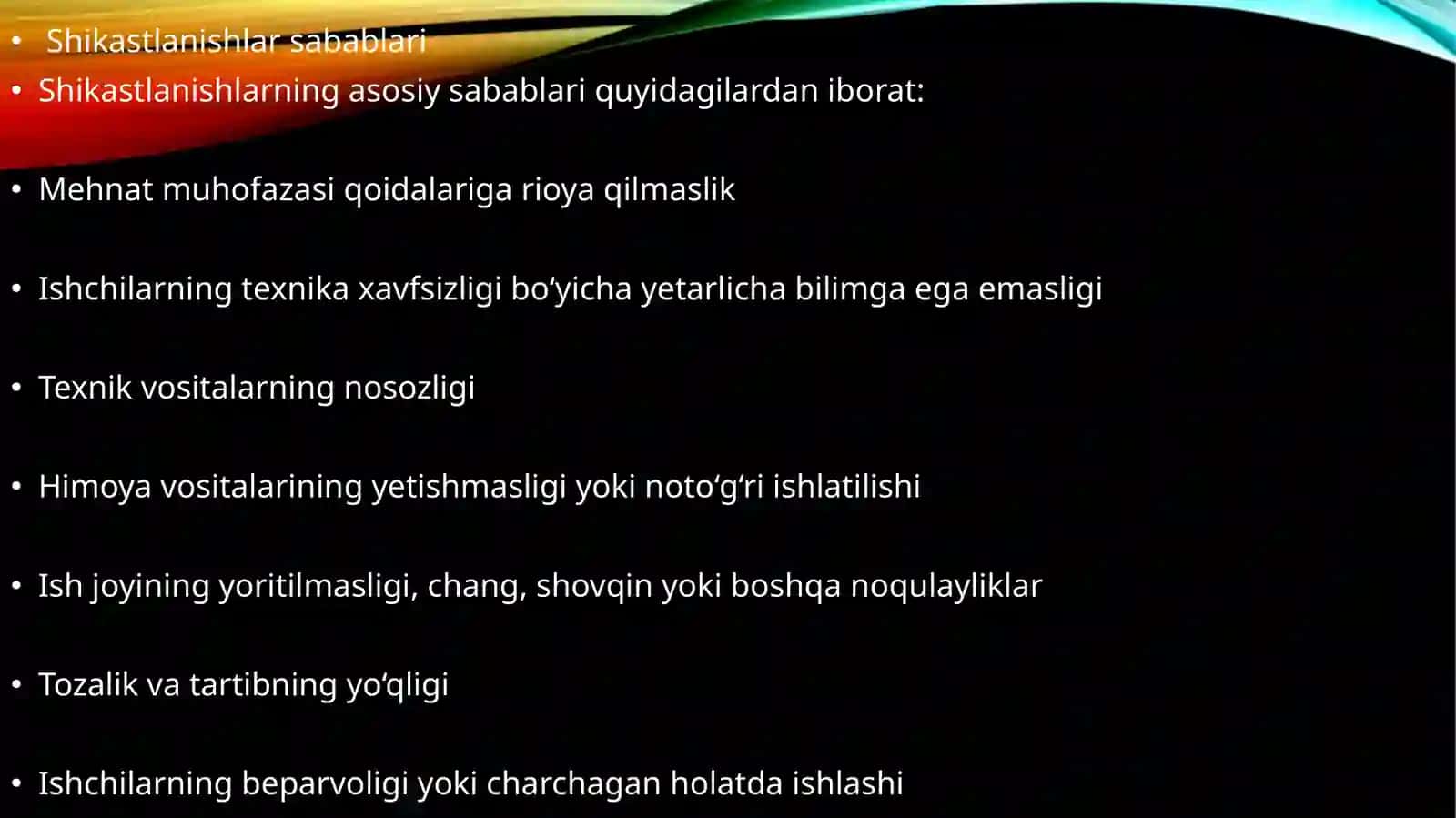 Ishlab chiqarishda shikastlanishlar va ularni oldini olish chora tadbirlari 4