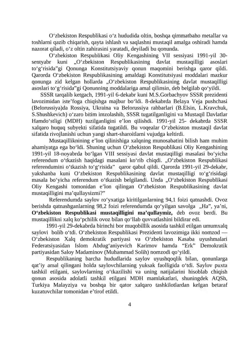 Mustaqil O‘zbekiston Respublikasi tashkil topishining tarixiy ahamiyati 4